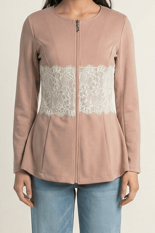 Lace Detail zipper Jacket Kabayare