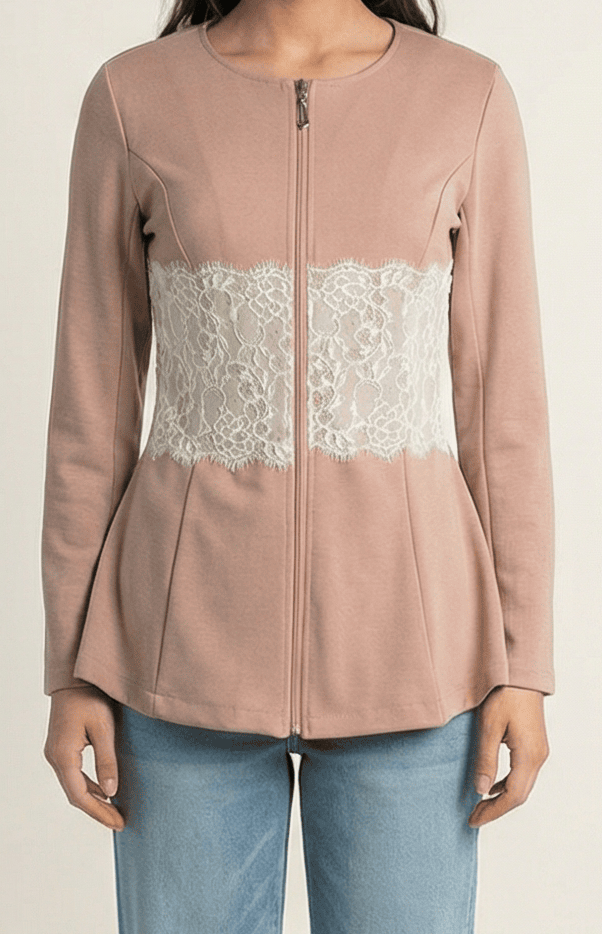 Lace Detail zipper Jacket Kabayare