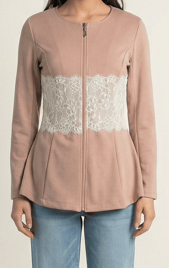 Lace Detail zipper Jacket Kabayare
