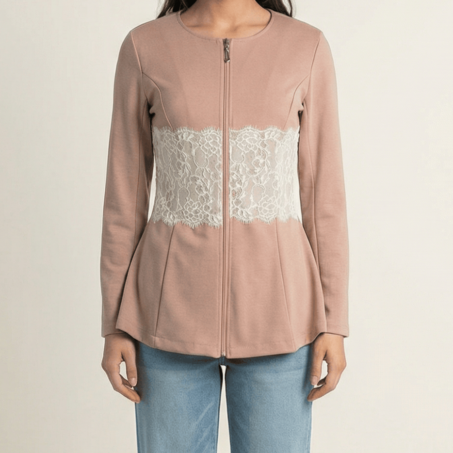 Lace Detail zipper Jacket Kabayare