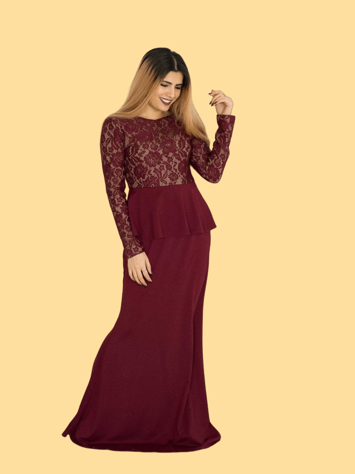 lace-top peplum maxi dress Kabayare