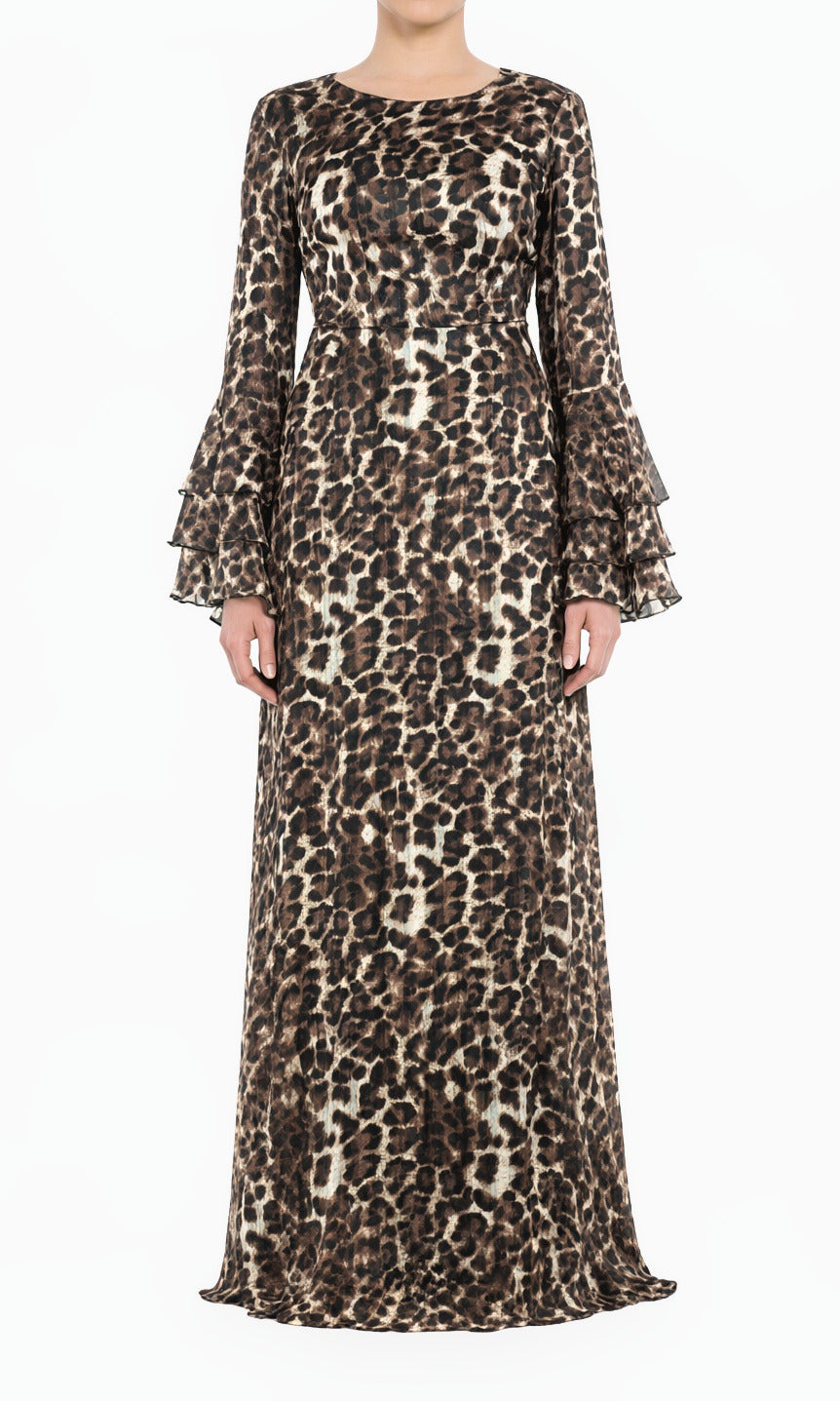 Leopard Verona Bell Sleeve Modest Maxi Dress Kabayare
