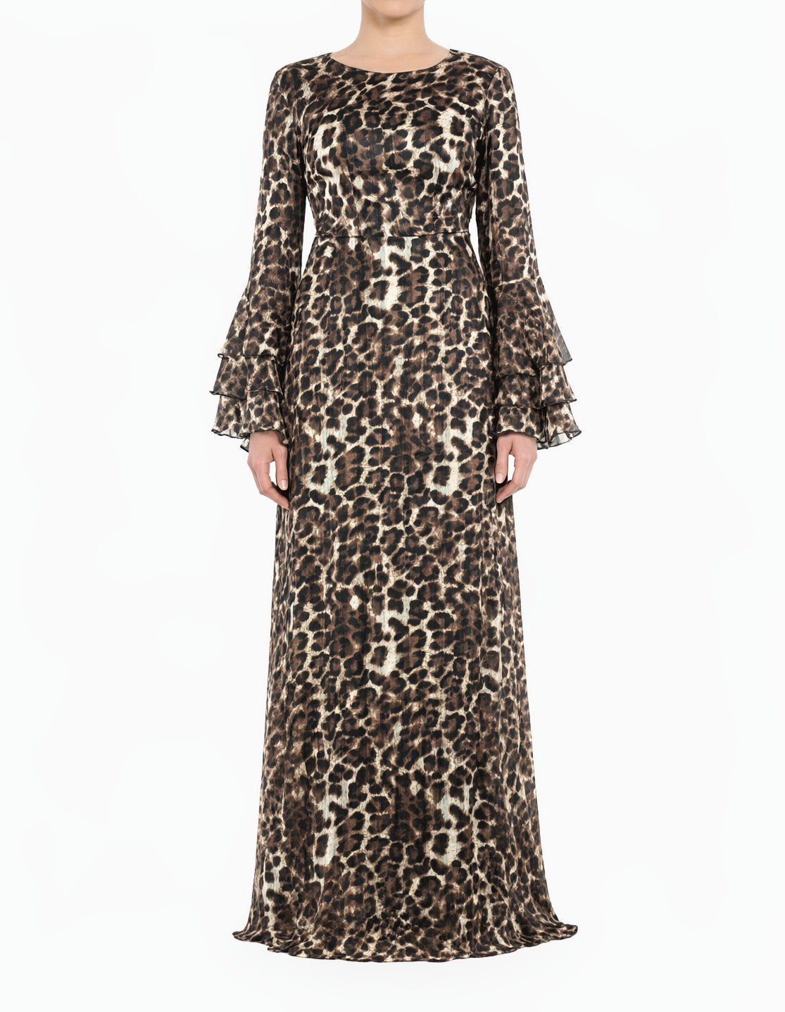 Leopard Verona Bell Sleeve Modest Maxi Dress Kabayare