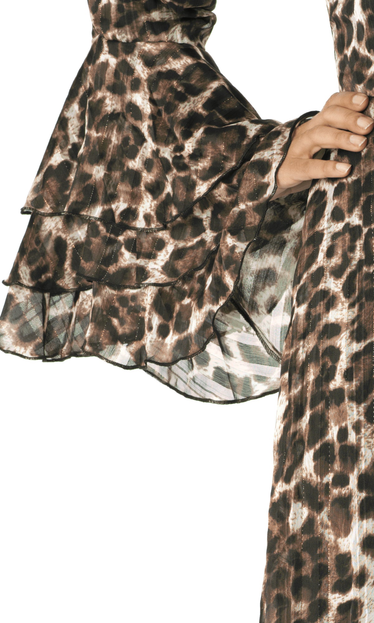 Leopard Verona Bell Sleeve Modest Maxi Dress: sleeve detail