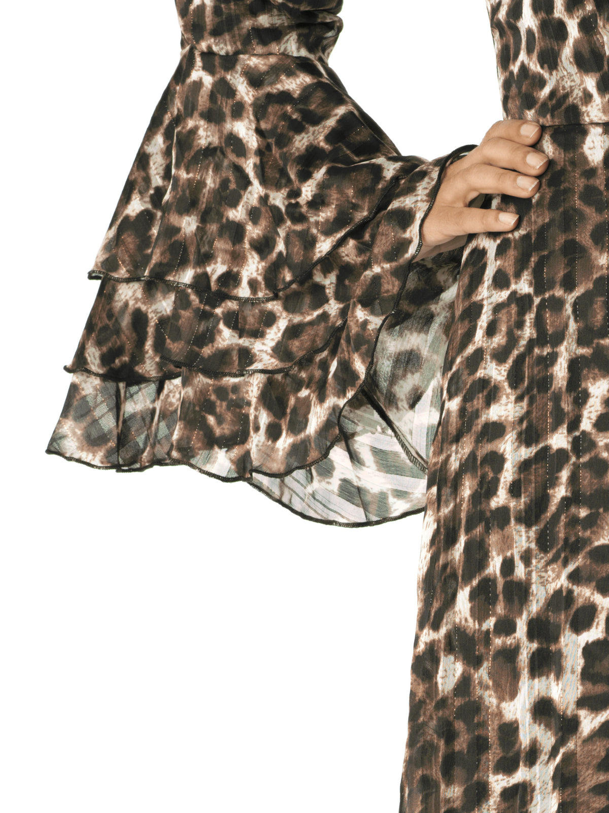 Leopard Verona Bell Sleeve Modest Maxi Dress: sleeve detail
