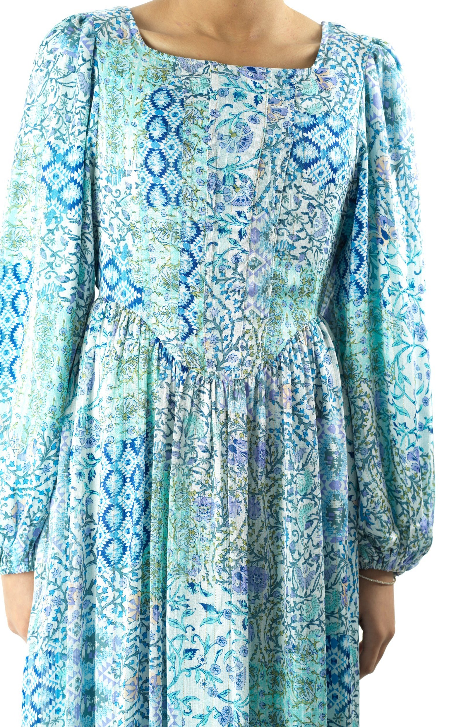 Light Blue Pretty Fatima floral print corset maxi dress Kabayare