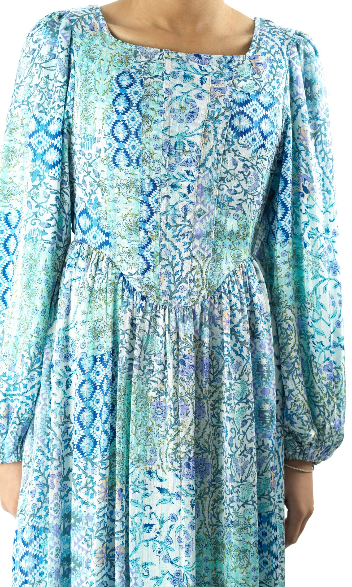 Light Blue Pretty Fatima floral print corset maxi dress Kabayare