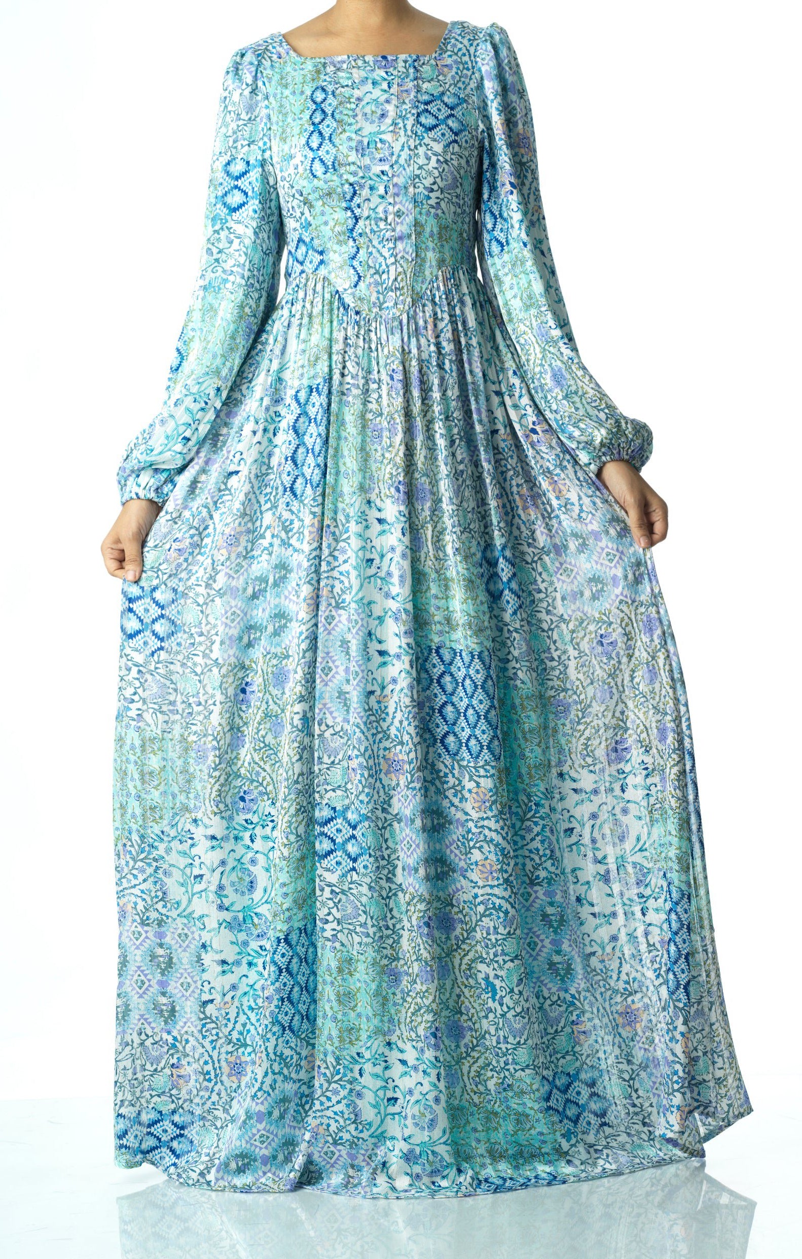 Light Blue Pretty Fatima floral print corset maxi dress Kabayare