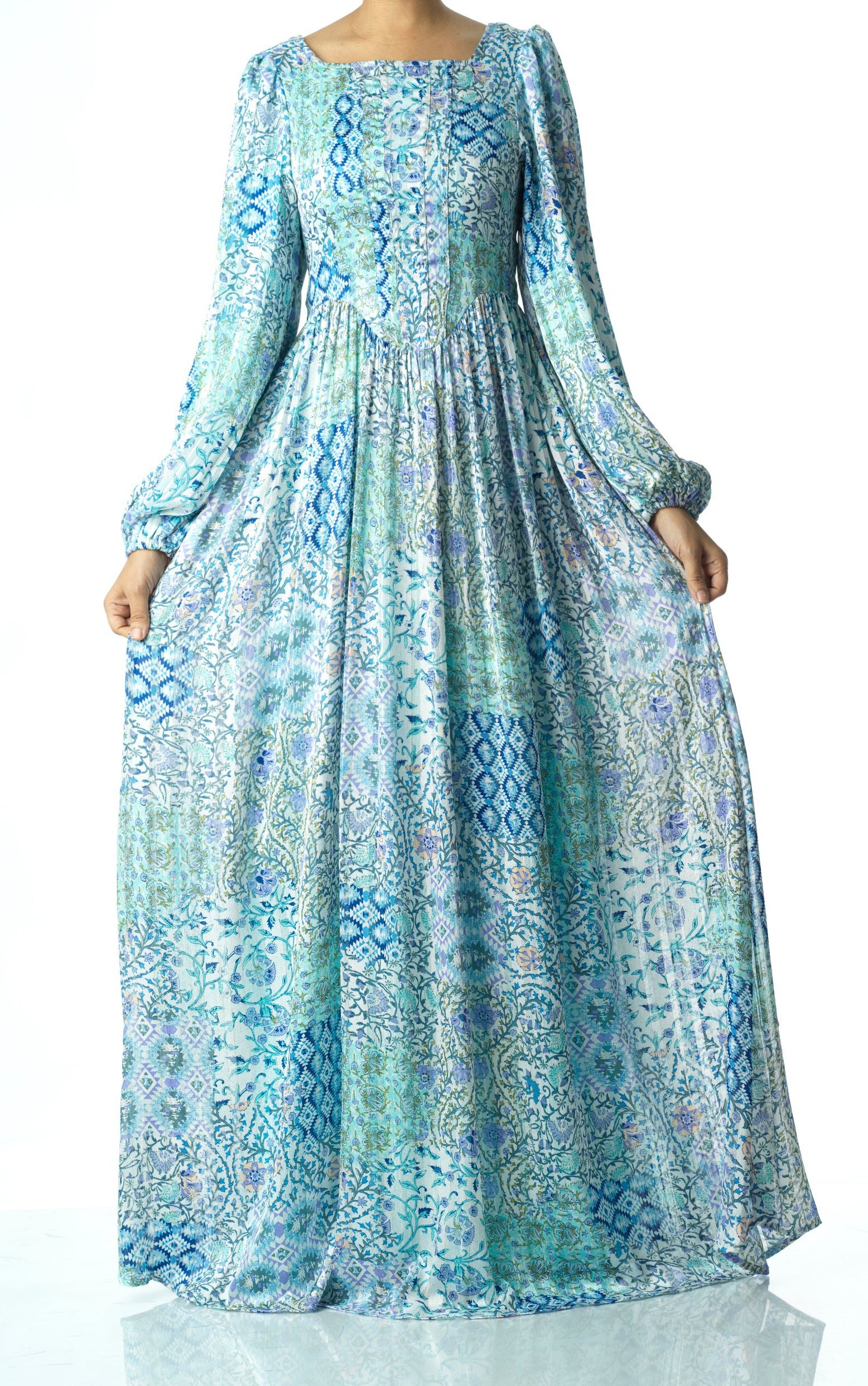 Light Blue Pretty Fatima floral print corset maxi dress Kabayare