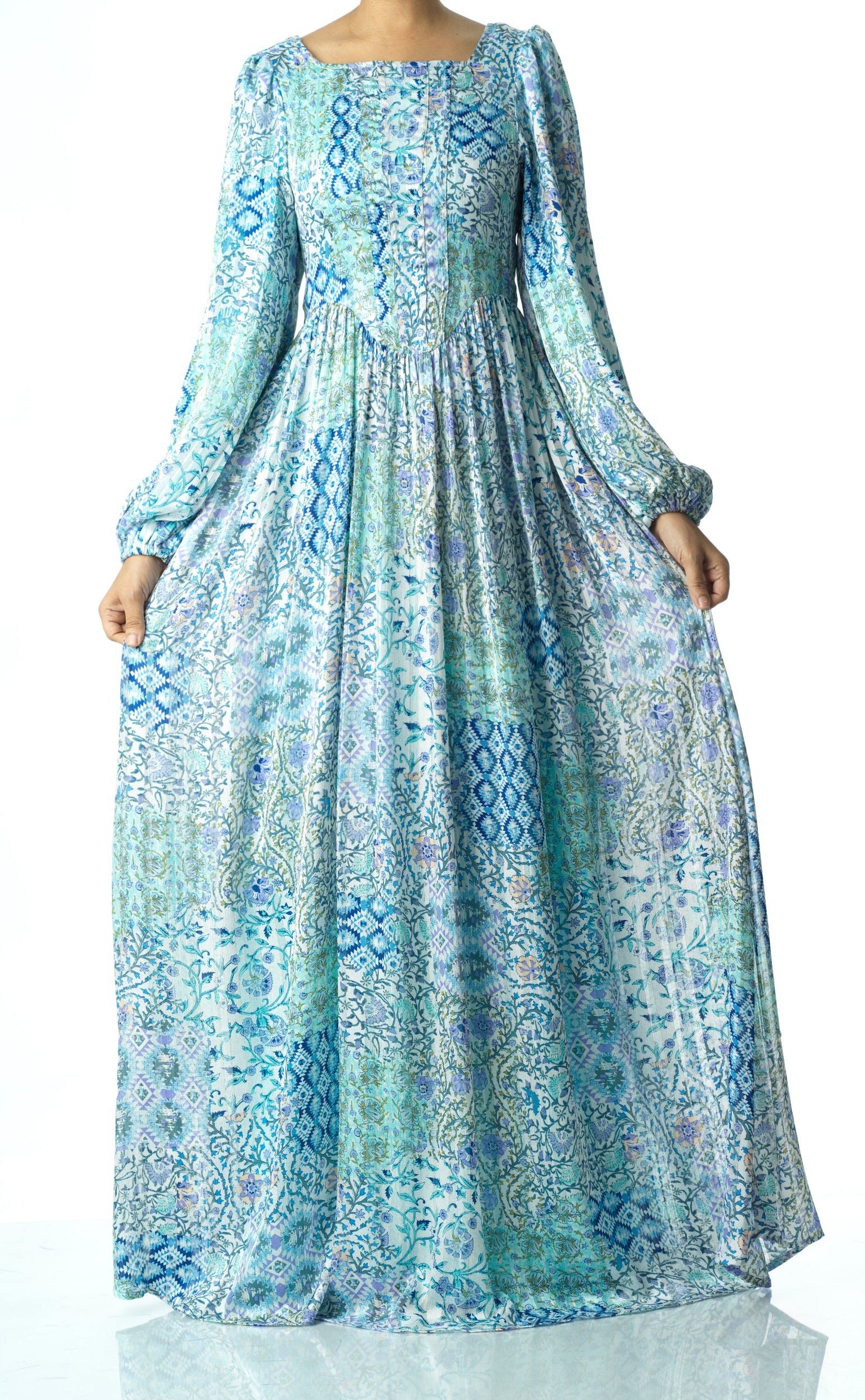 Light Blue Pretty Fatima floral print corset maxi dress Kabayare
