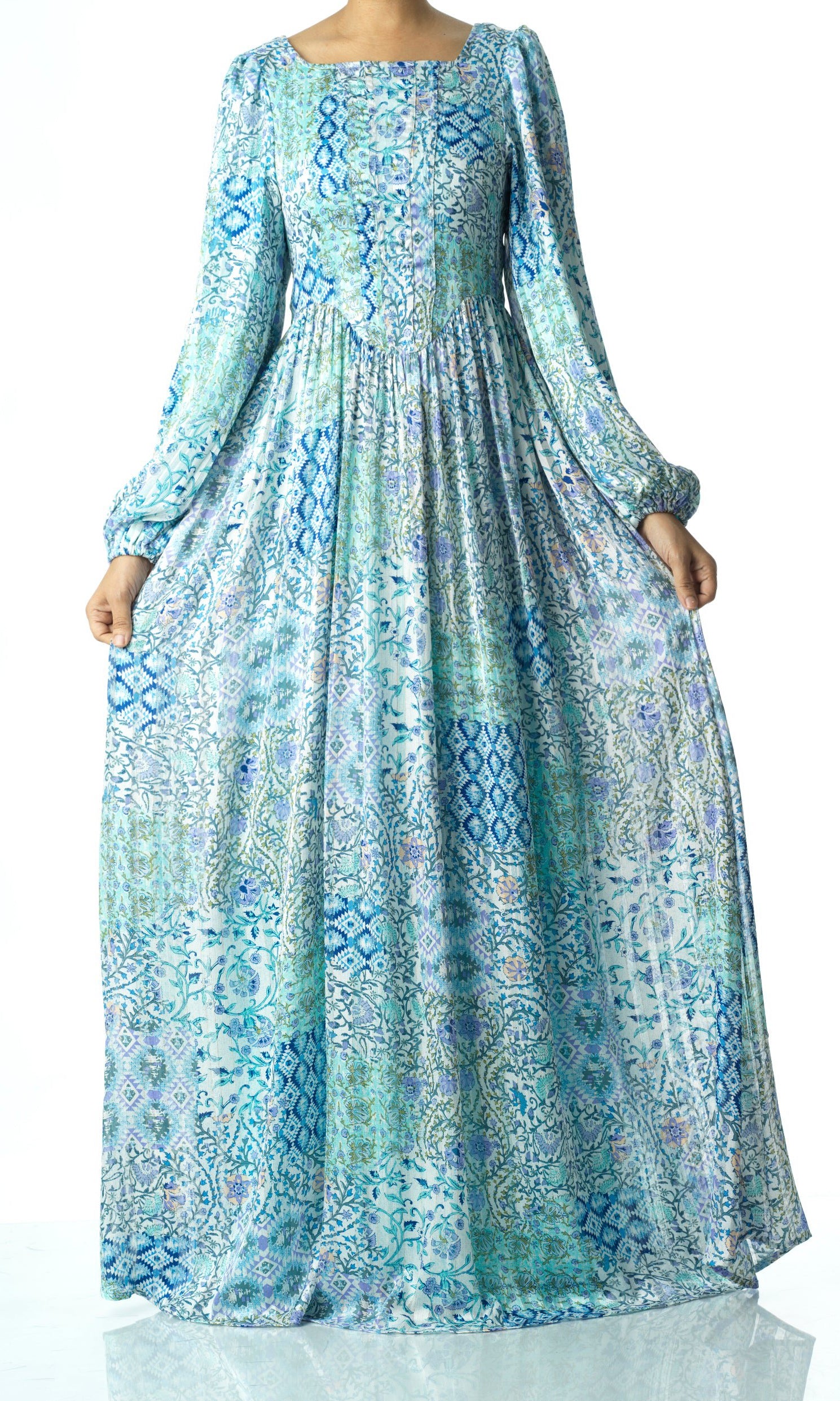 Light Blue Pretty Fatima floral print corset maxi dress Kabayare