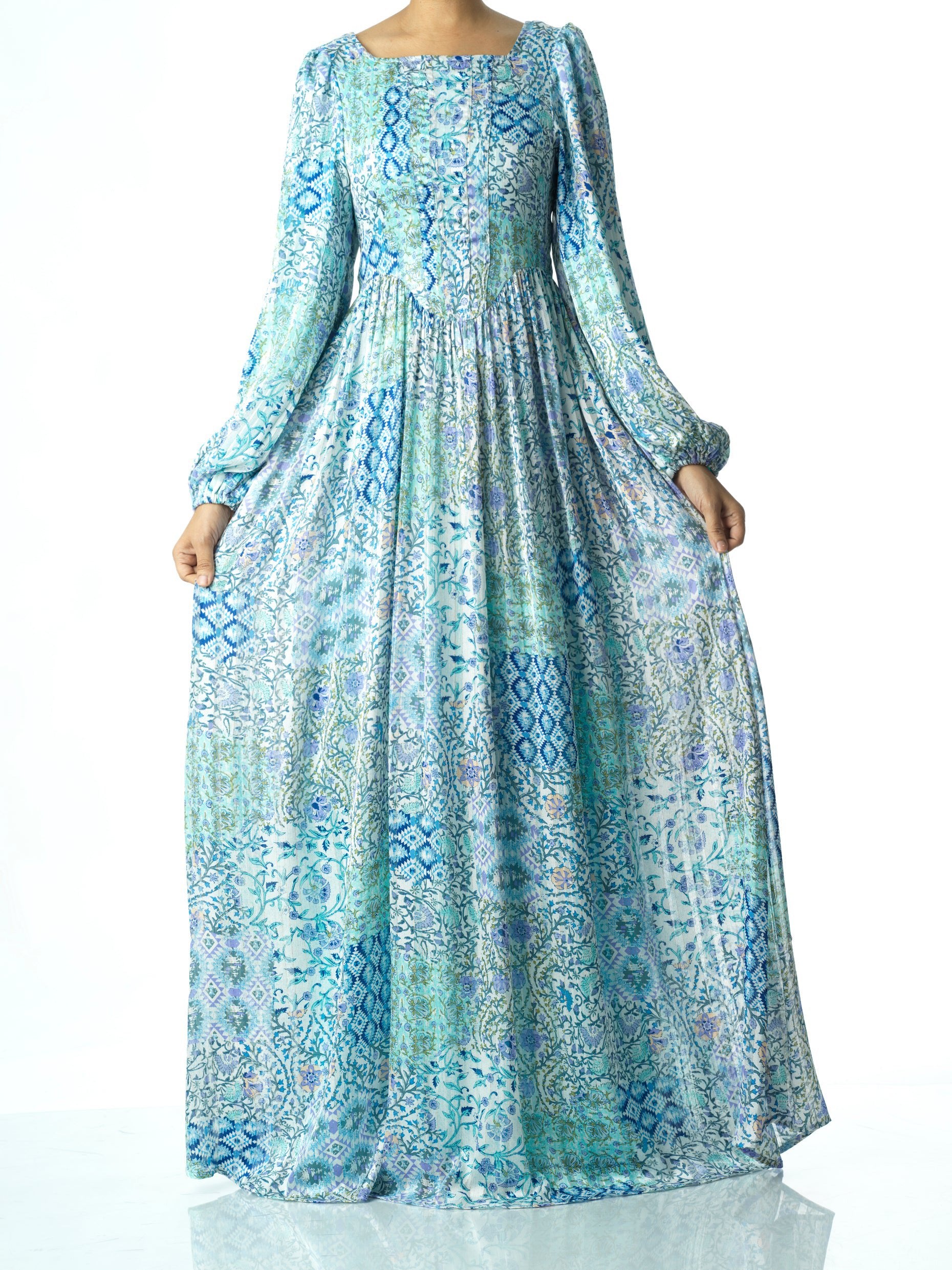Light Blue Pretty Fatima floral print corset maxi dress Kabayare