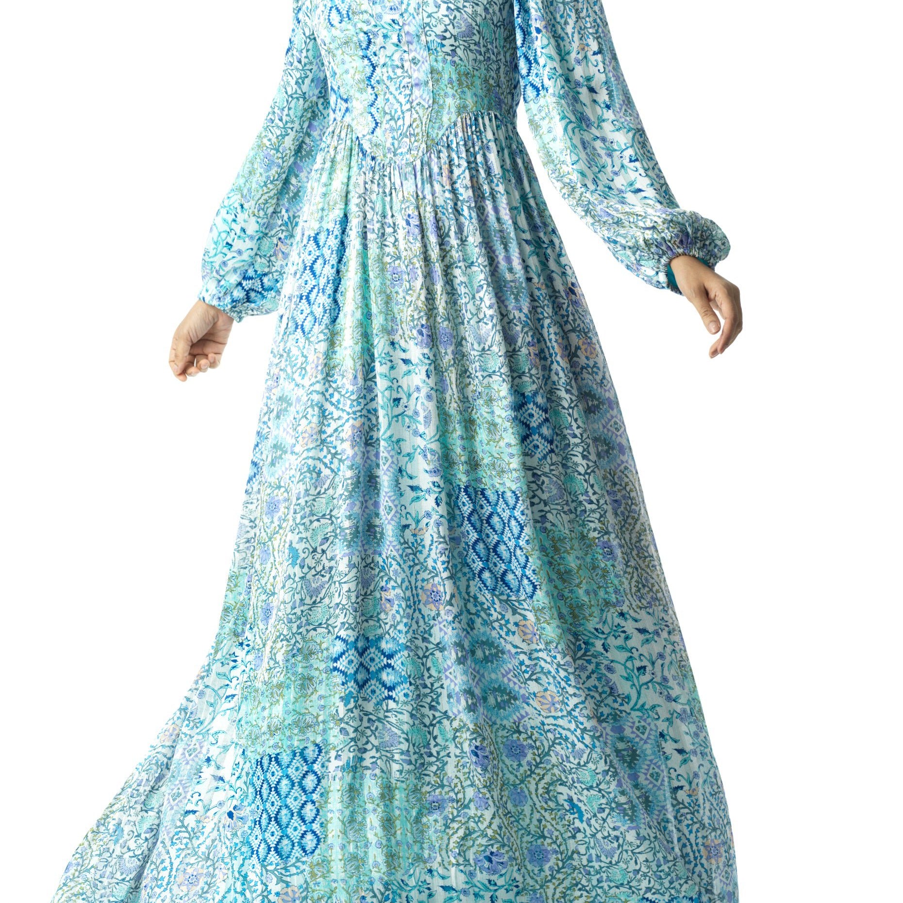 Light Blue Pretty Fatima floral print corset maxi dress Kabayare