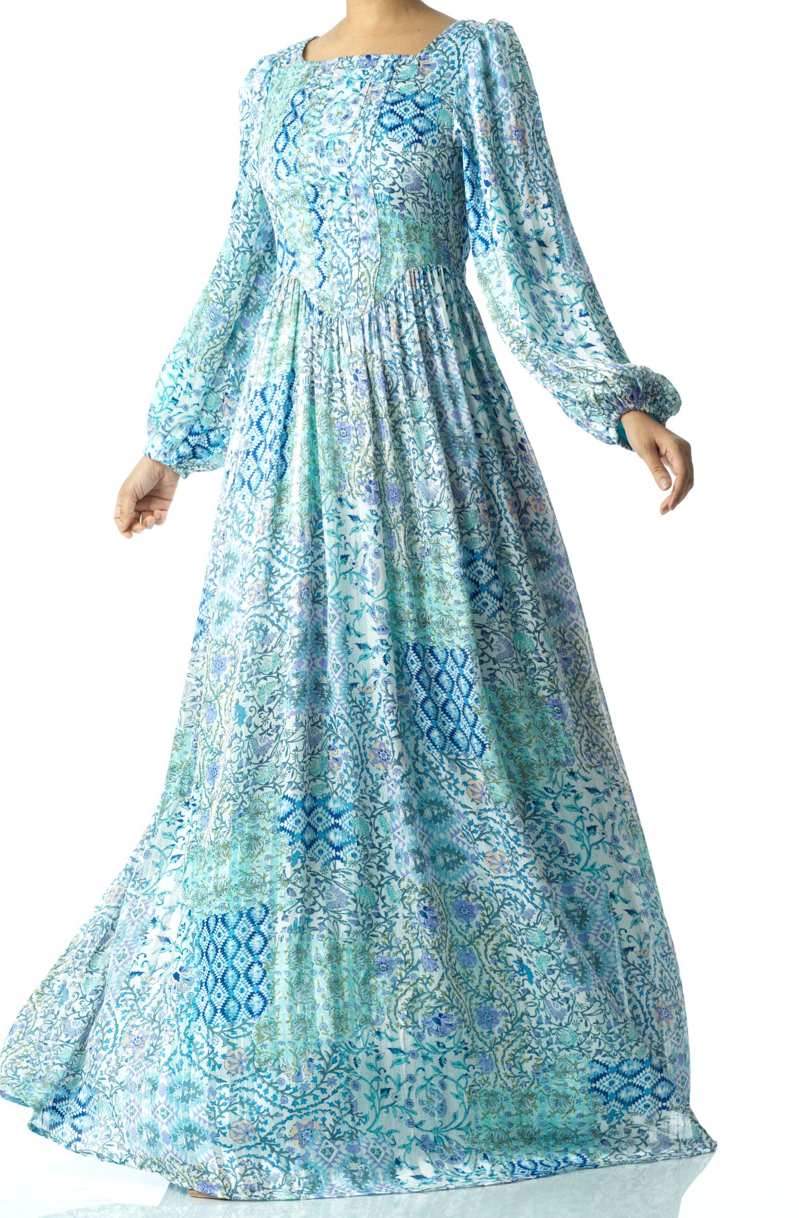 Light Blue Pretty Fatima floral print corset maxi dress Kabayare