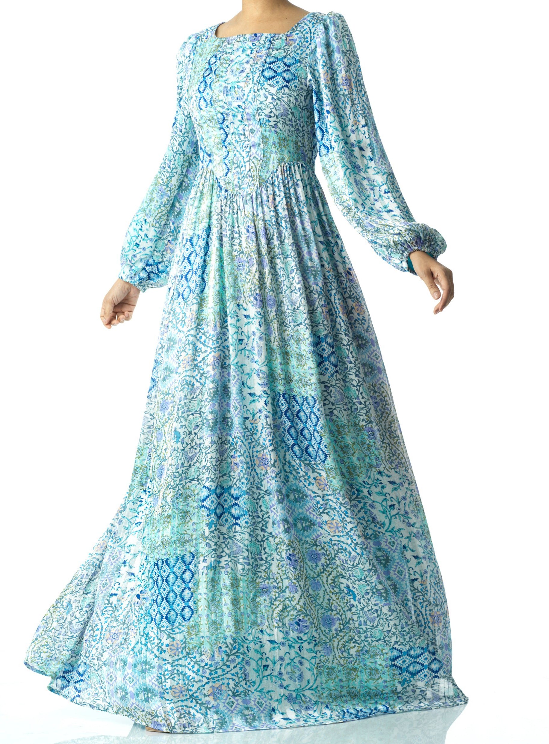 Light Blue Pretty Fatima floral print corset maxi dress Kabayare