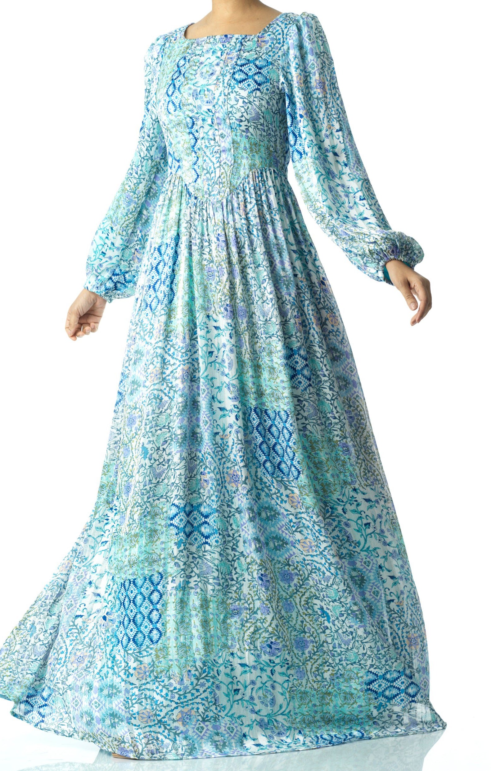 Light Blue Pretty Fatima floral print corset maxi dress Kabayare