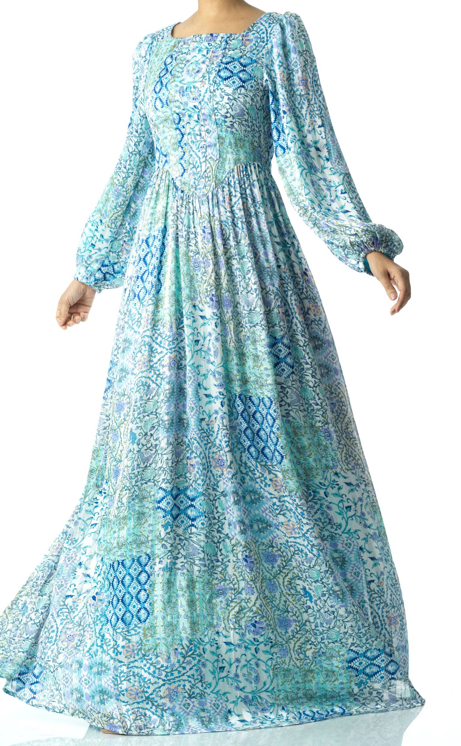 Light Blue Pretty Fatima floral print corset maxi dress Kabayare