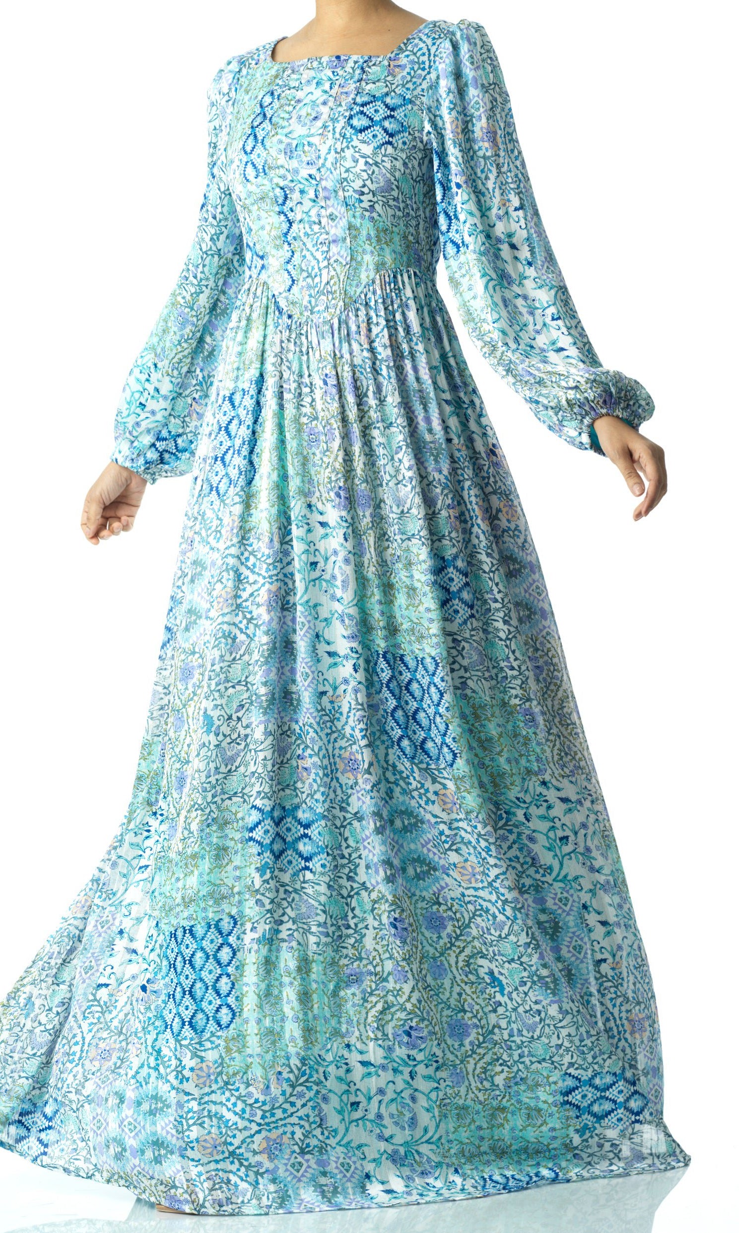 Light Blue Pretty Fatima floral print corset maxi dress Kabayare