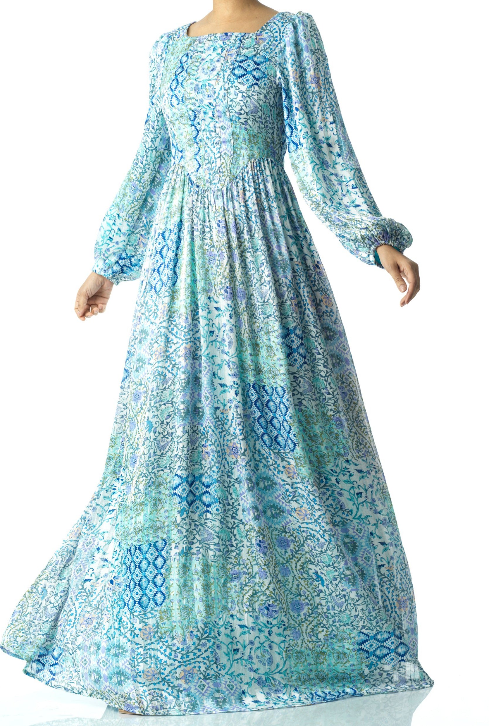 Light Blue Pretty Fatima floral print corset maxi dress Kabayare