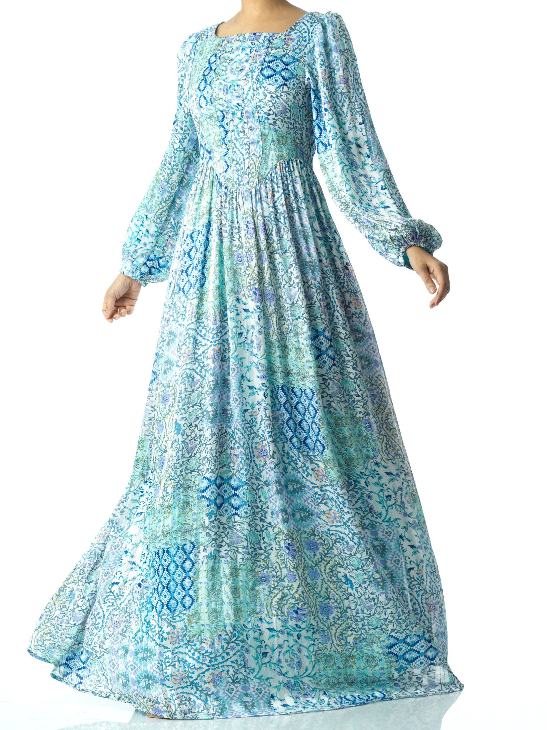 Light Blue Pretty Fatima floral print corset maxi dress Kabayare