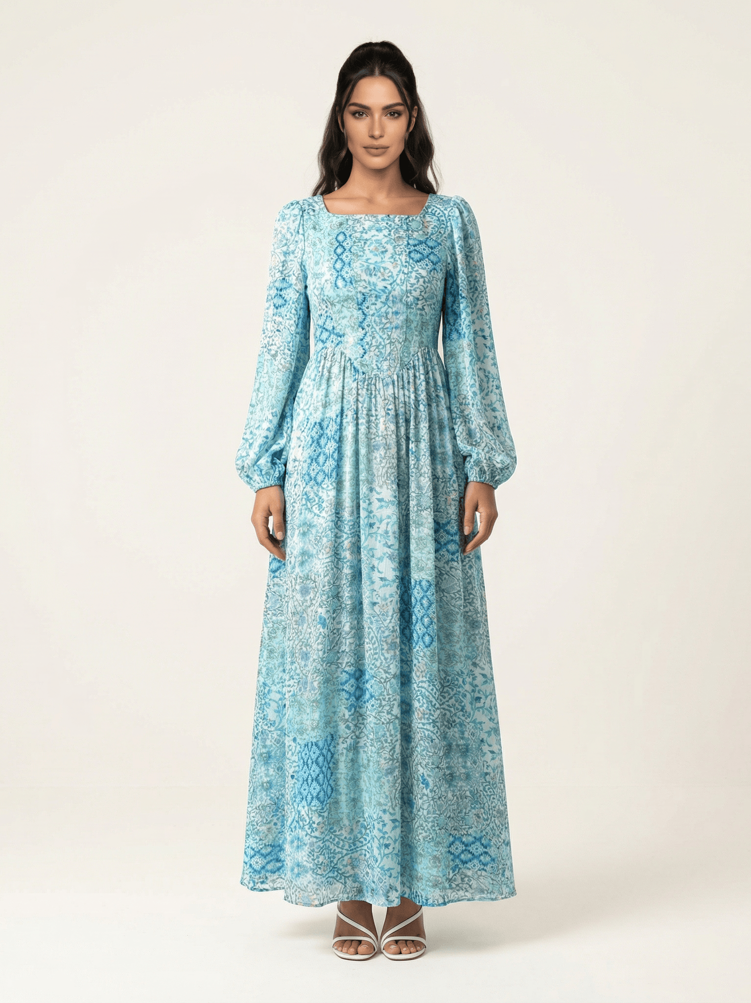 Light Blue Pretty Fatima floral print corset maxi dress Kabayare