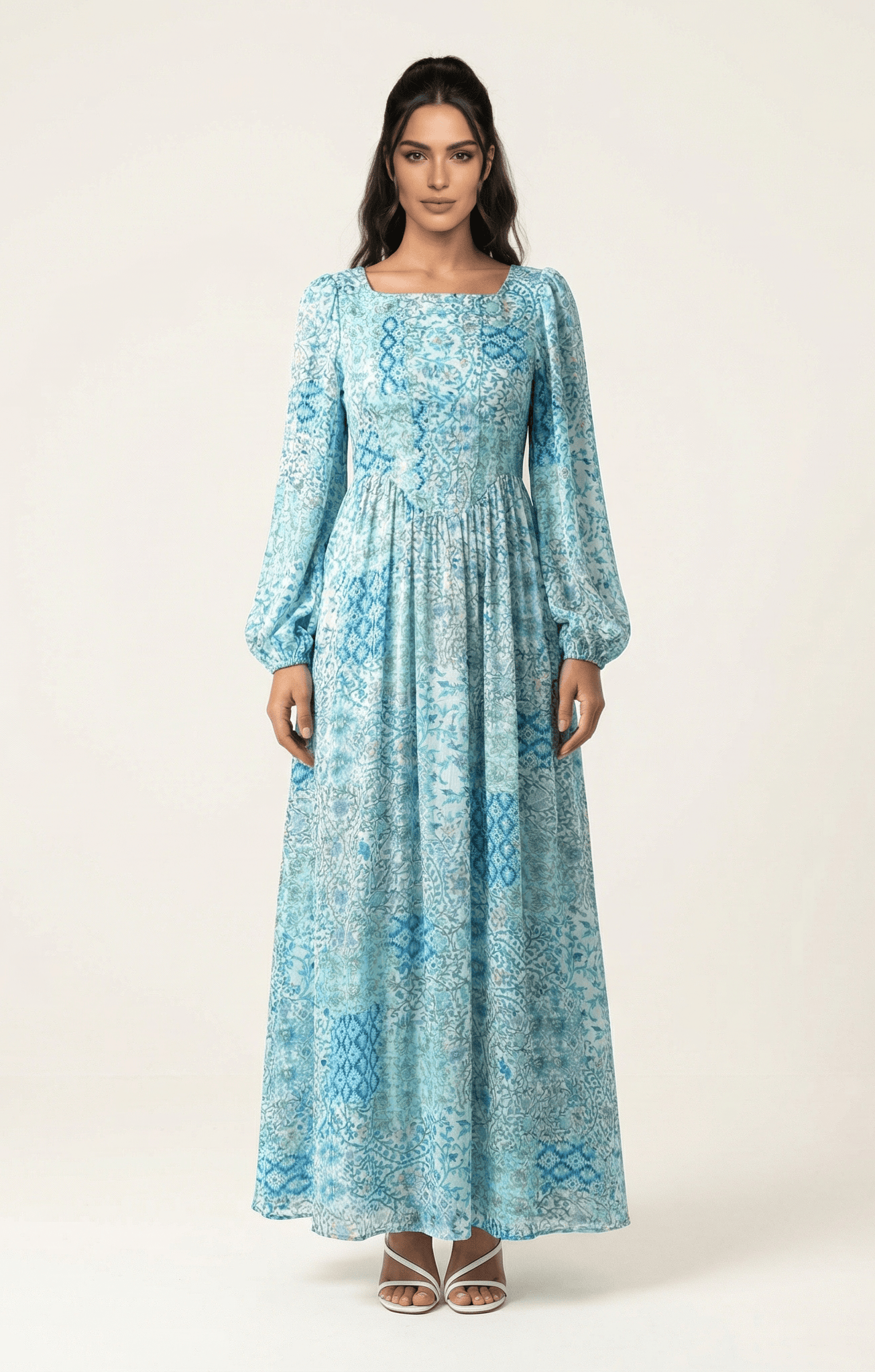 Light Blue Pretty Fatima floral print corset maxi dress Kabayare