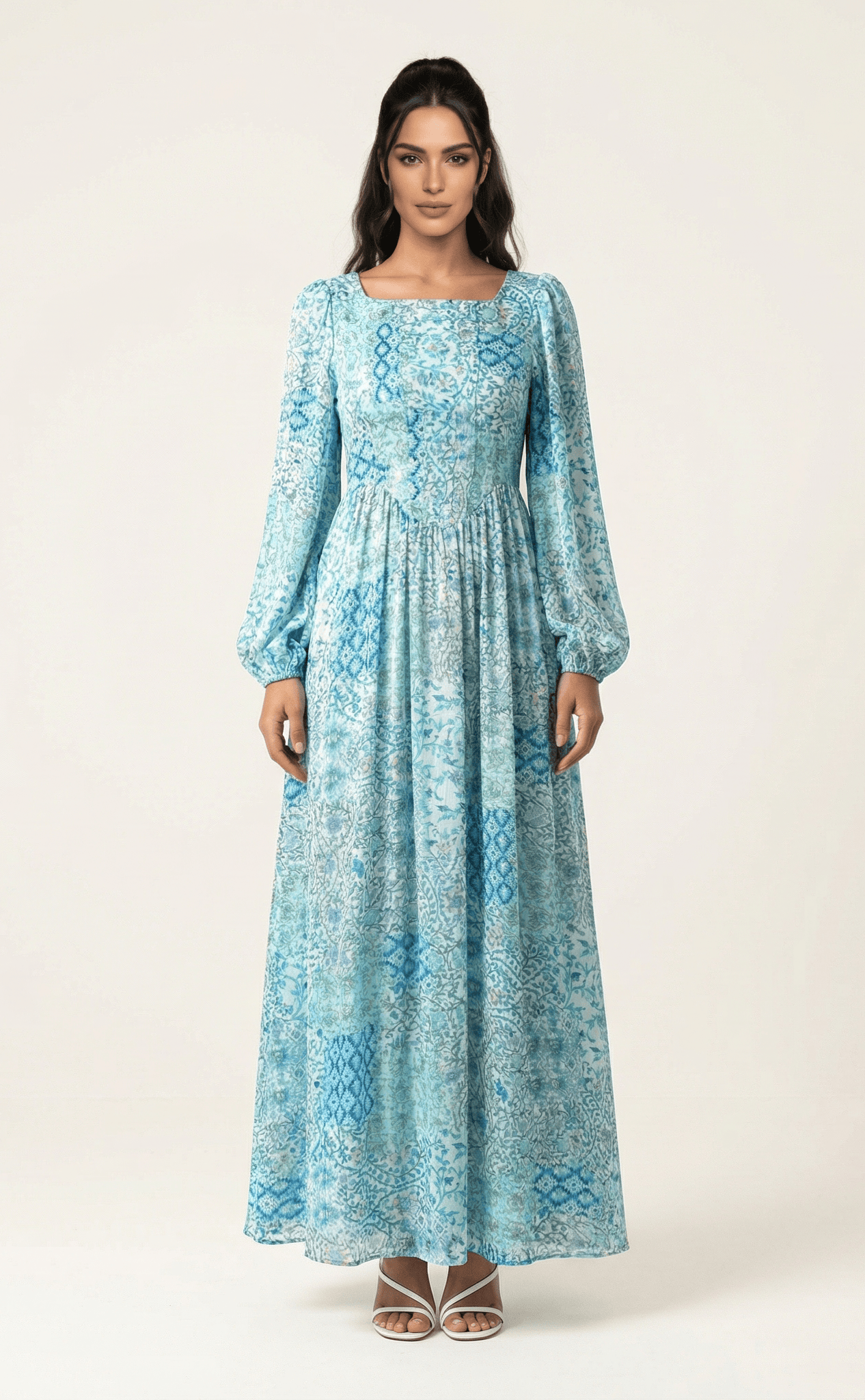 Light Blue Pretty Fatima floral print corset maxi dress Kabayare