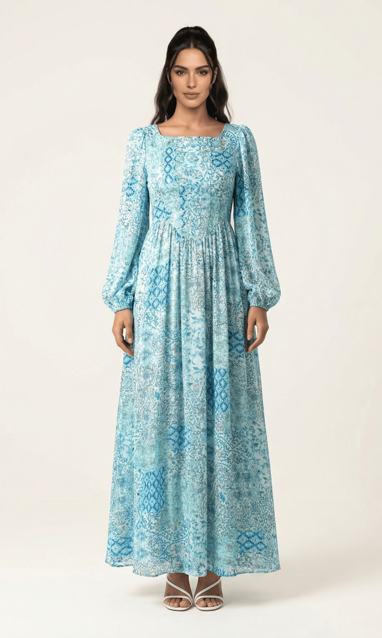 Light Blue Pretty Fatima floral print corset maxi dress Kabayare