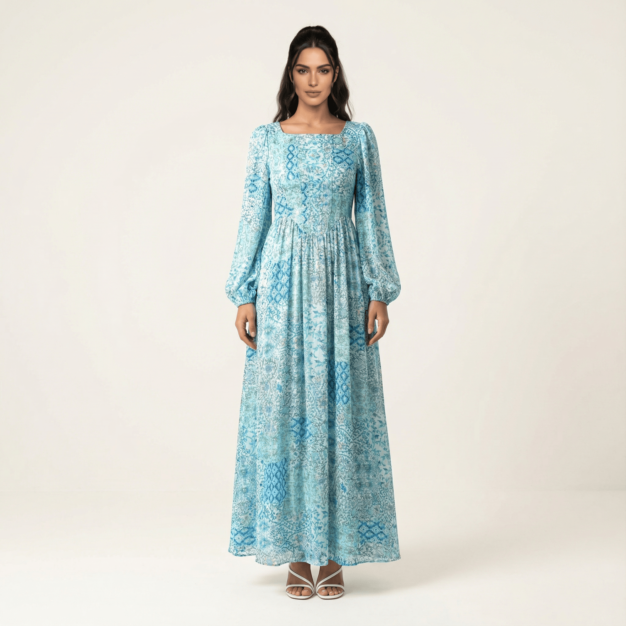 Light Blue Pretty Fatima floral print corset maxi dress Kabayare