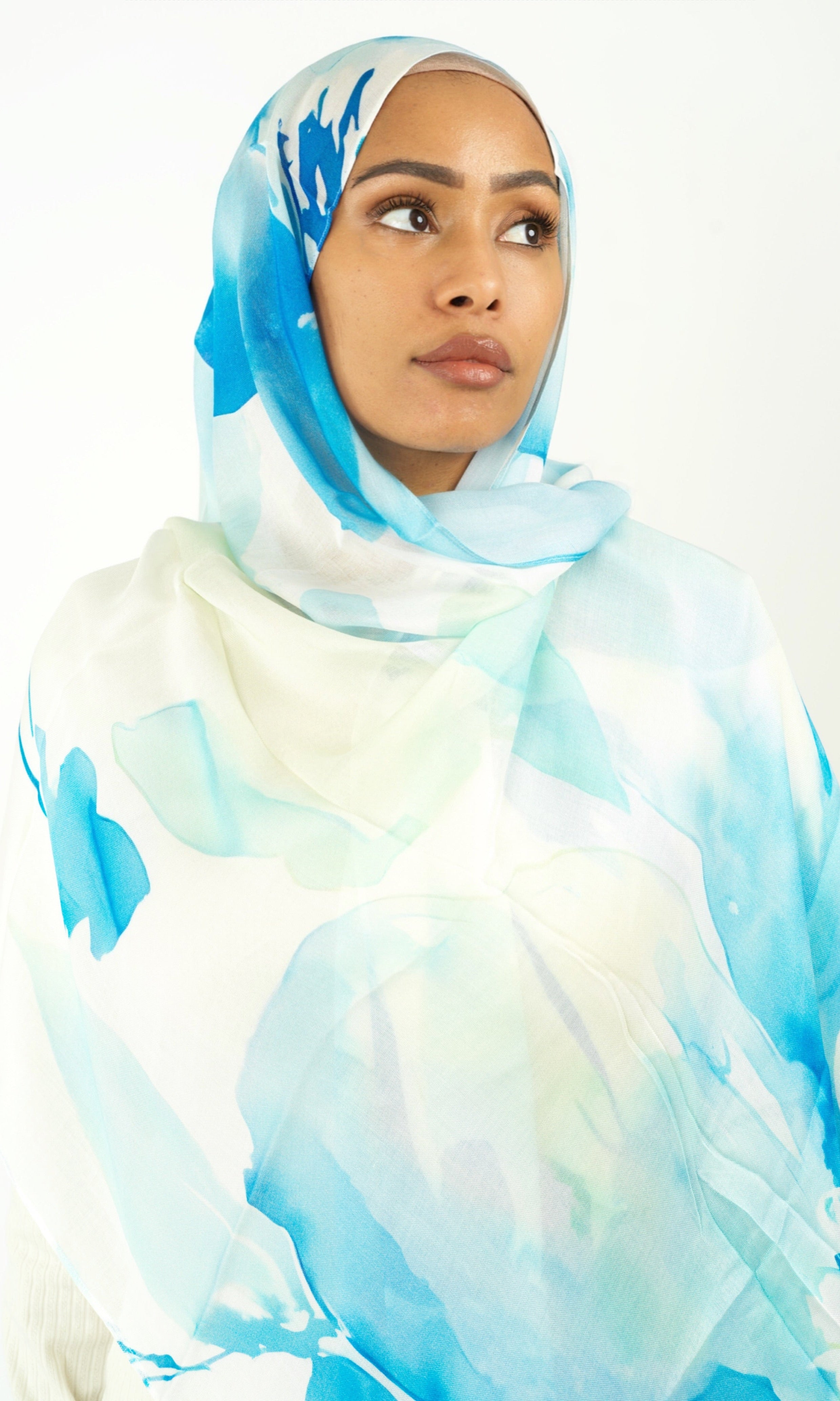 Light blue water color modal print hijab Kabayare