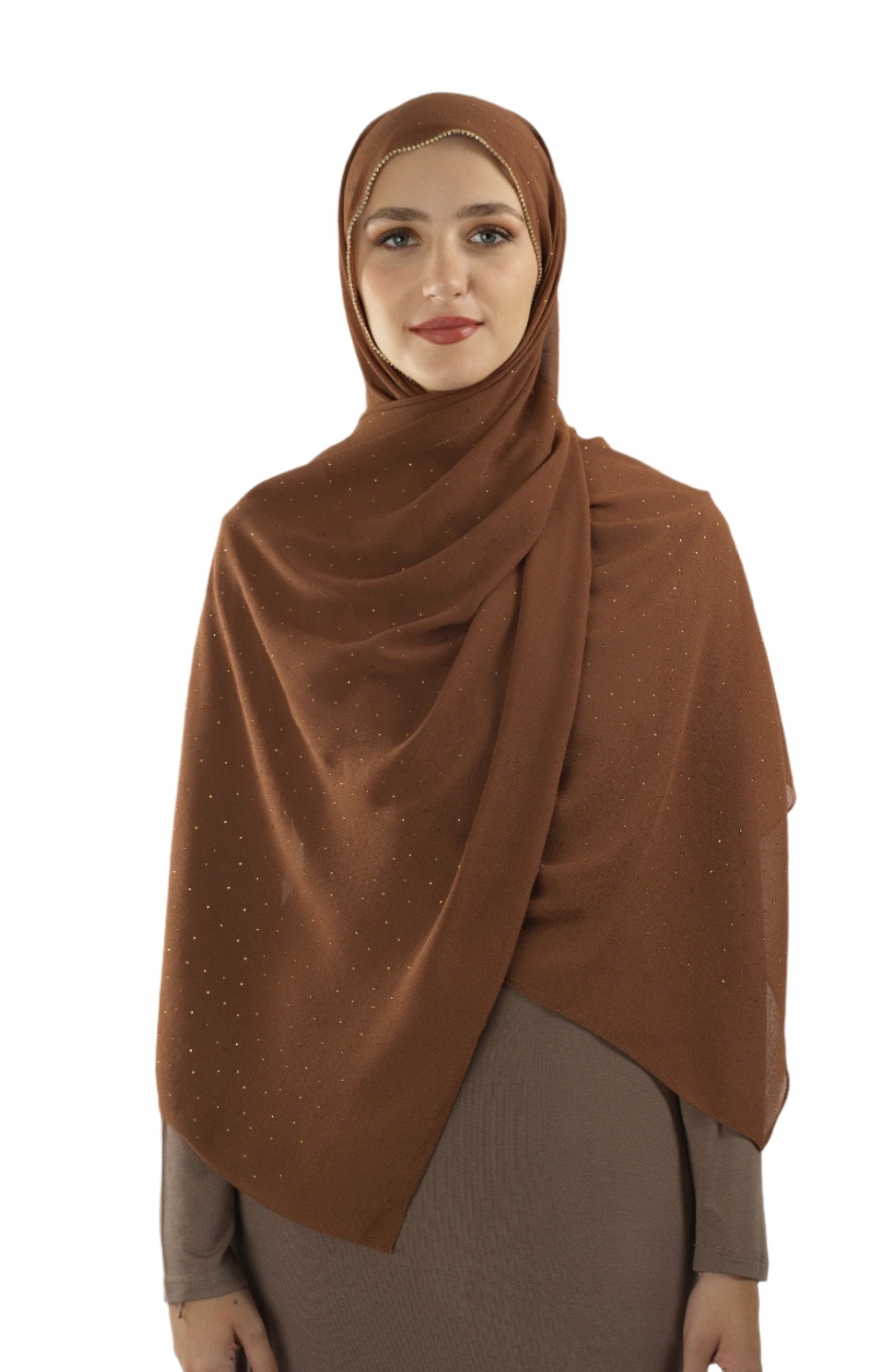 Light brown Glamour chiffon hijab Kabayare