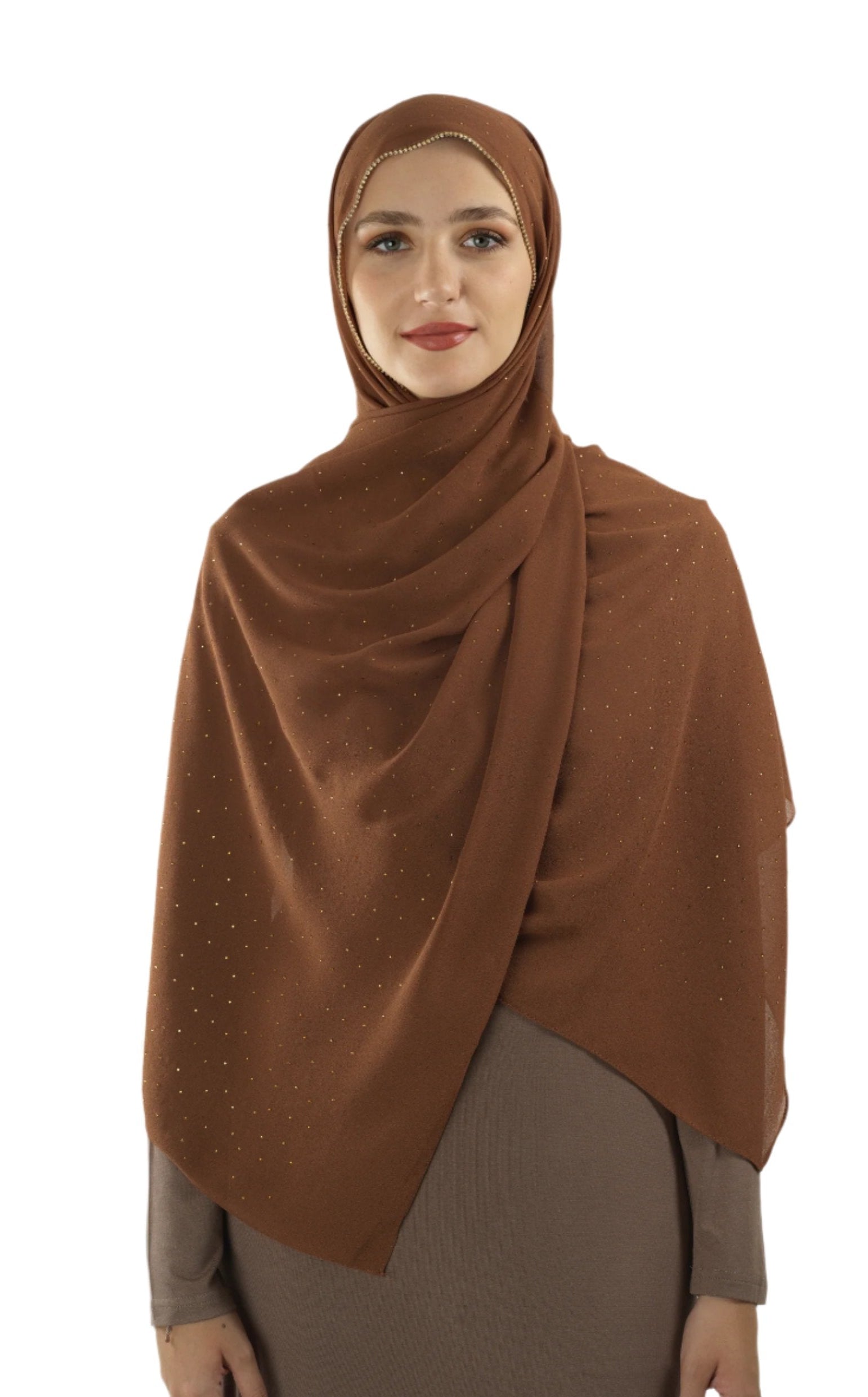 Light brown Glamour chiffon hijab Kabayare