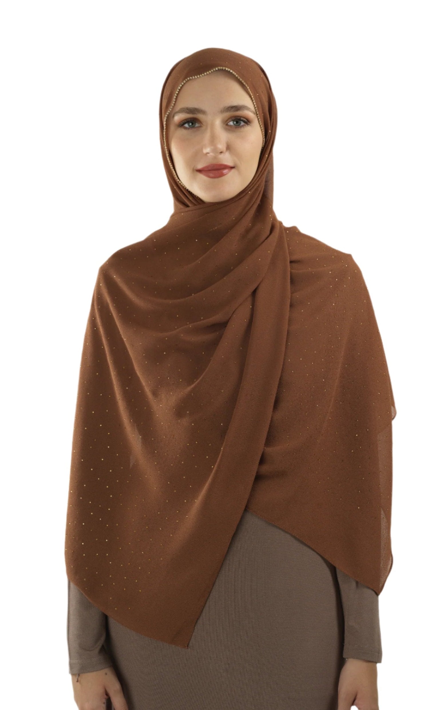 Light brown Glamour chiffon hijab Kabayare