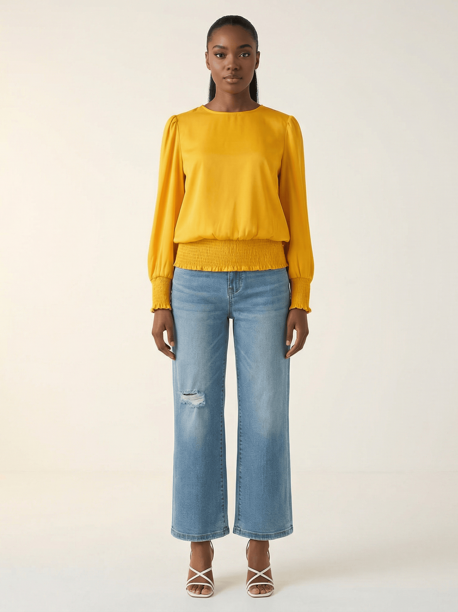 Long sleeve Satin Scrunch Blouse Kabayare