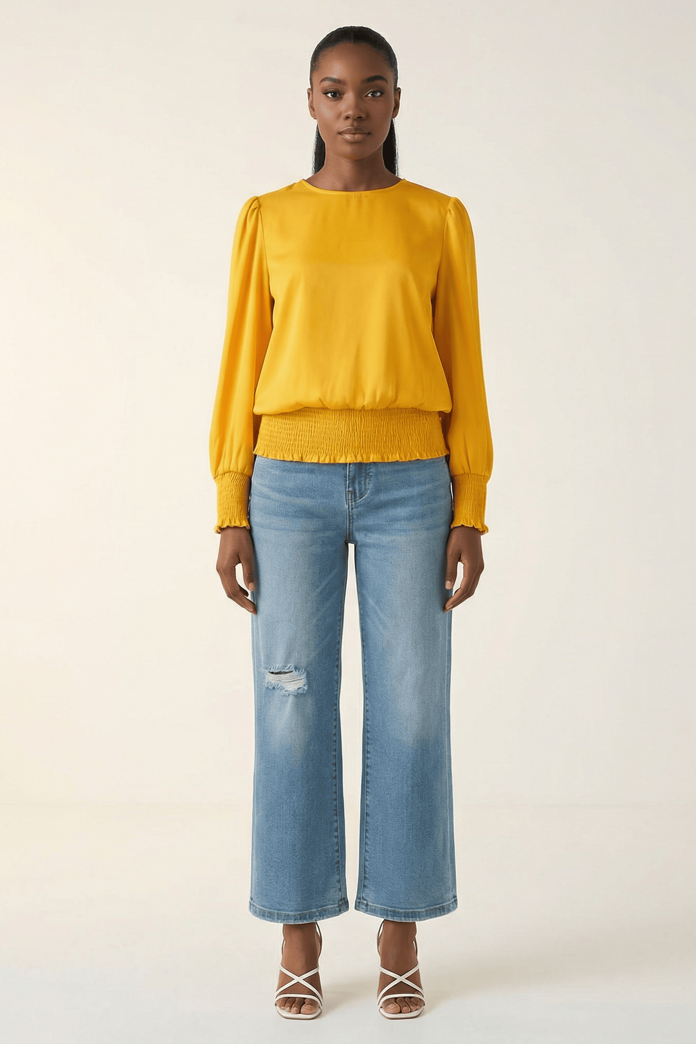 Long sleeve Satin Scrunch Blouse Kabayare