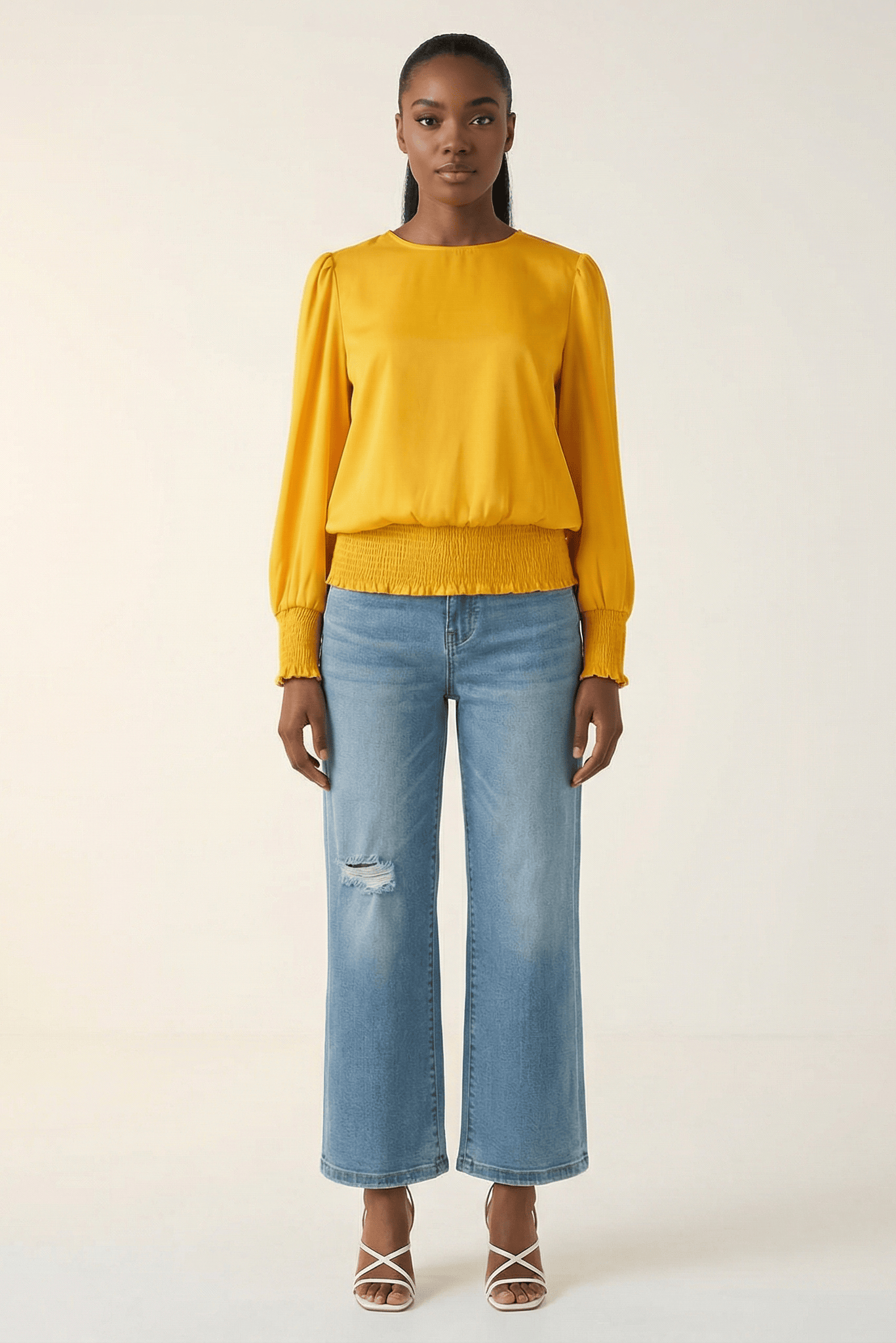 Long sleeve Satin Scrunch Blouse Kabayare