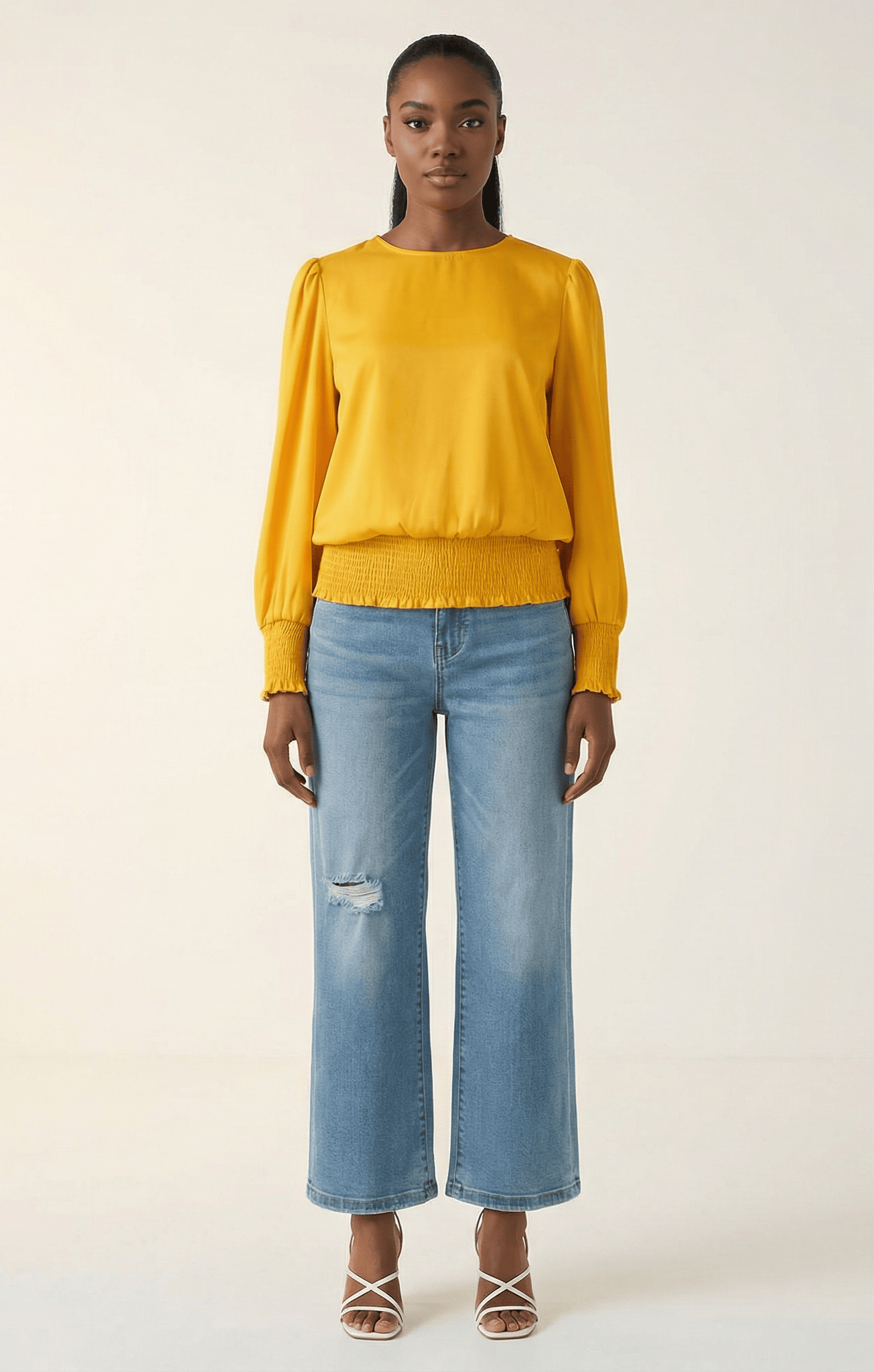 Long sleeve Satin Scrunch Blouse Kabayare