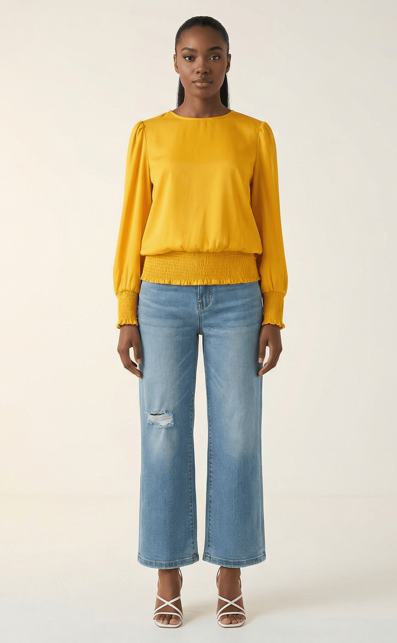Long sleeve Satin Scrunch Blouse Kabayare
