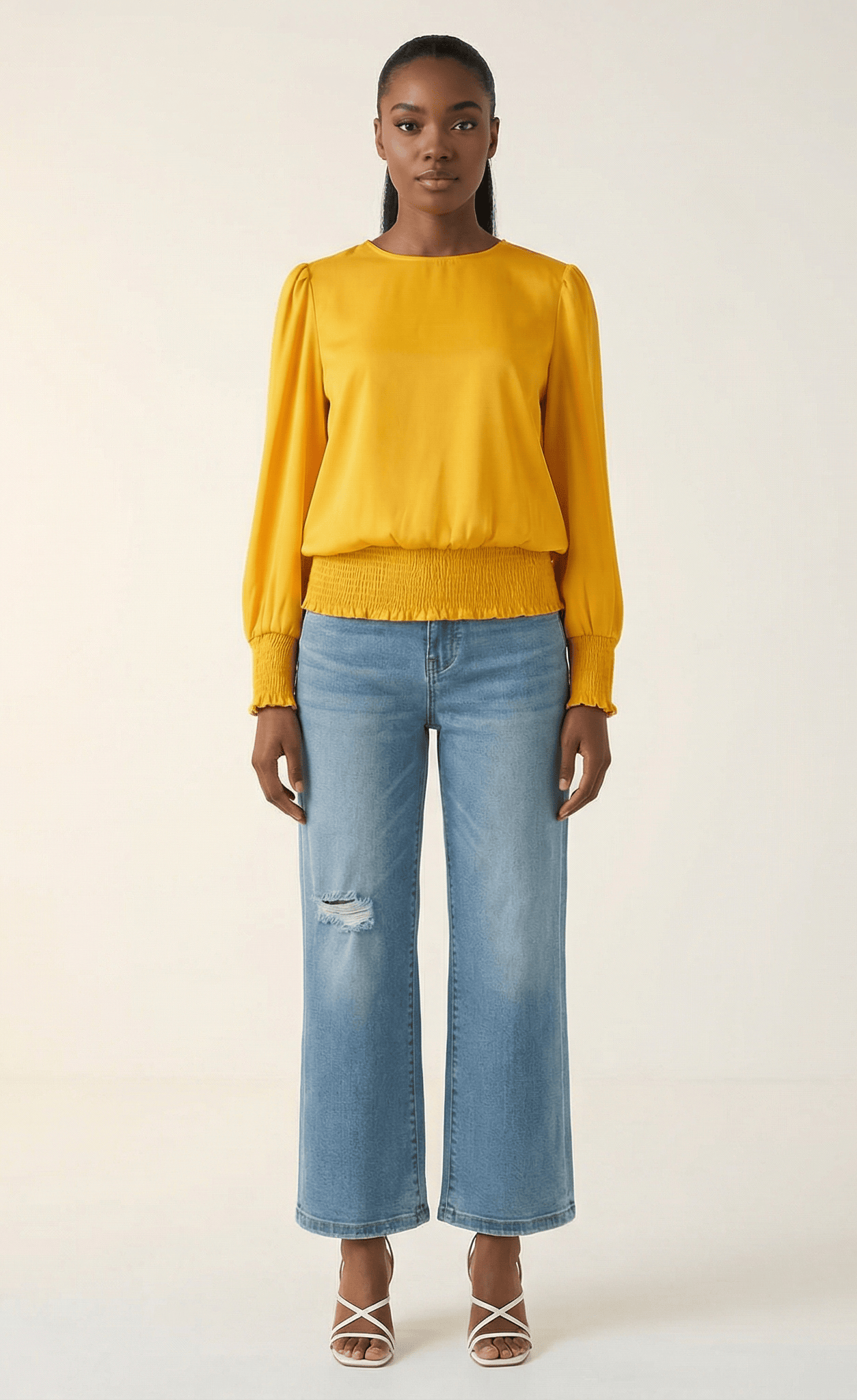 Long sleeve Satin Scrunch Blouse Kabayare