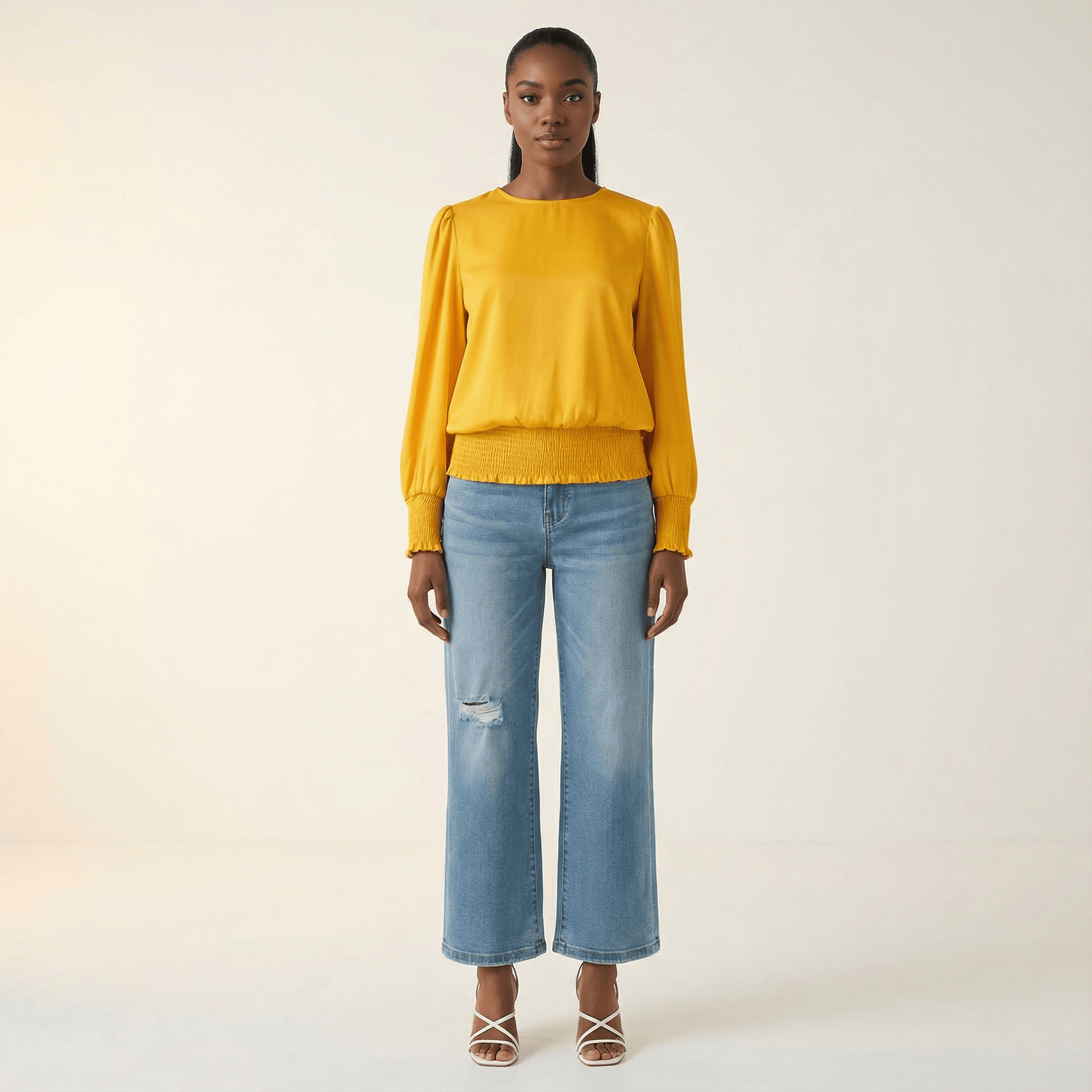 Long sleeve Satin Scrunch Blouse Kabayare