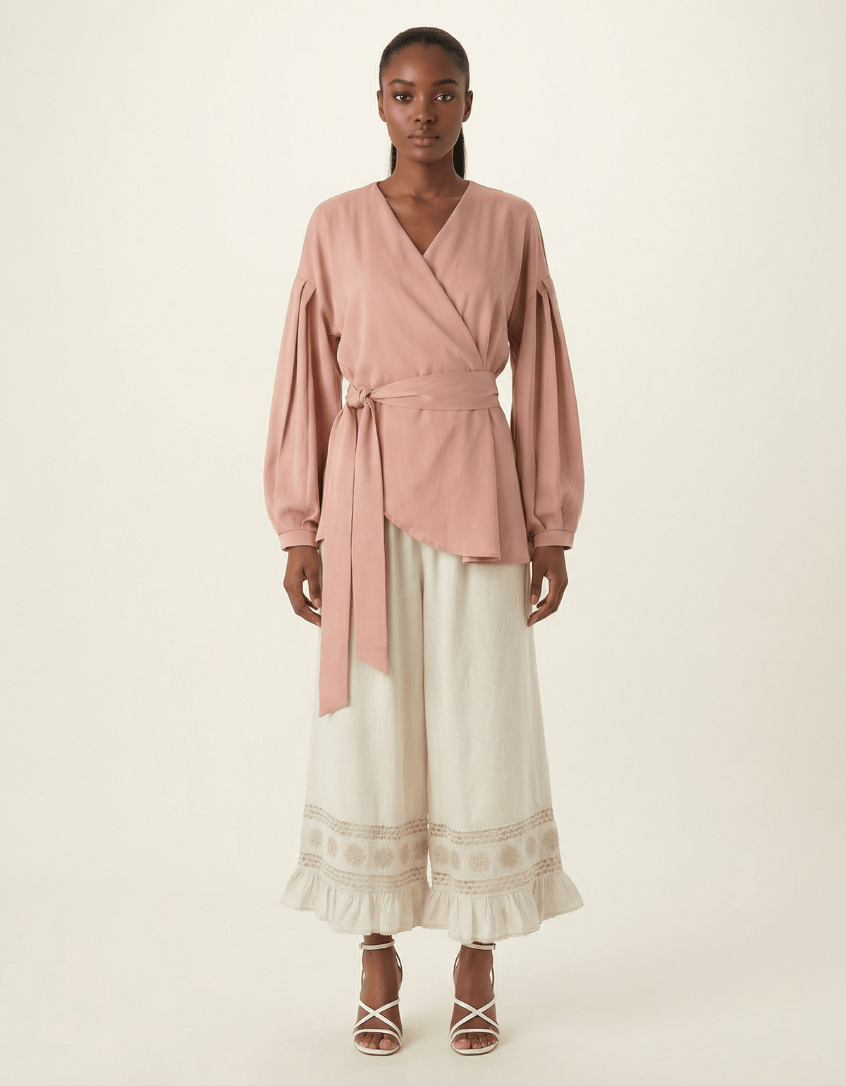 Long sleeve satin wrap top Kabayare
