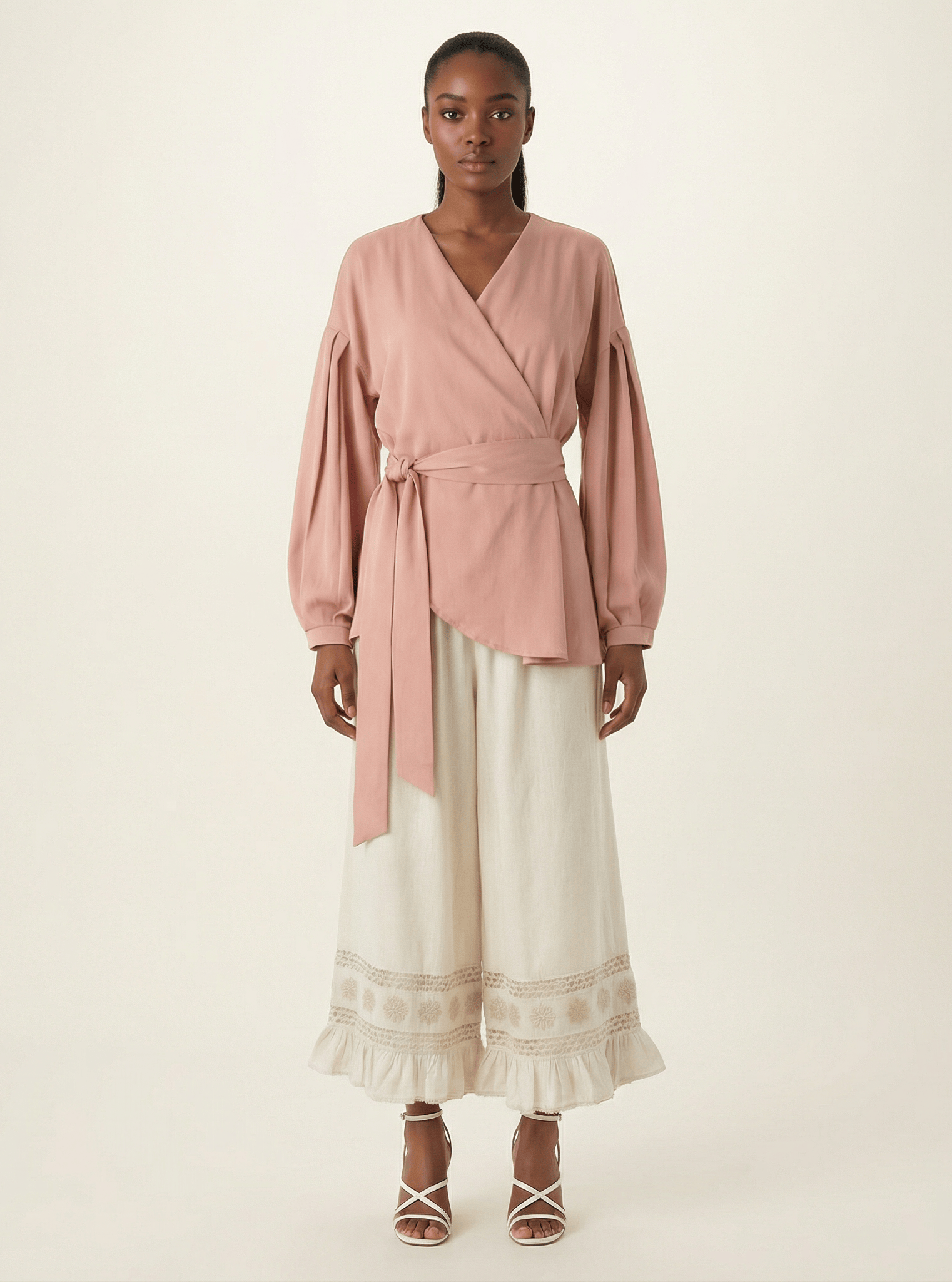 Long sleeve satin wrap top Kabayare