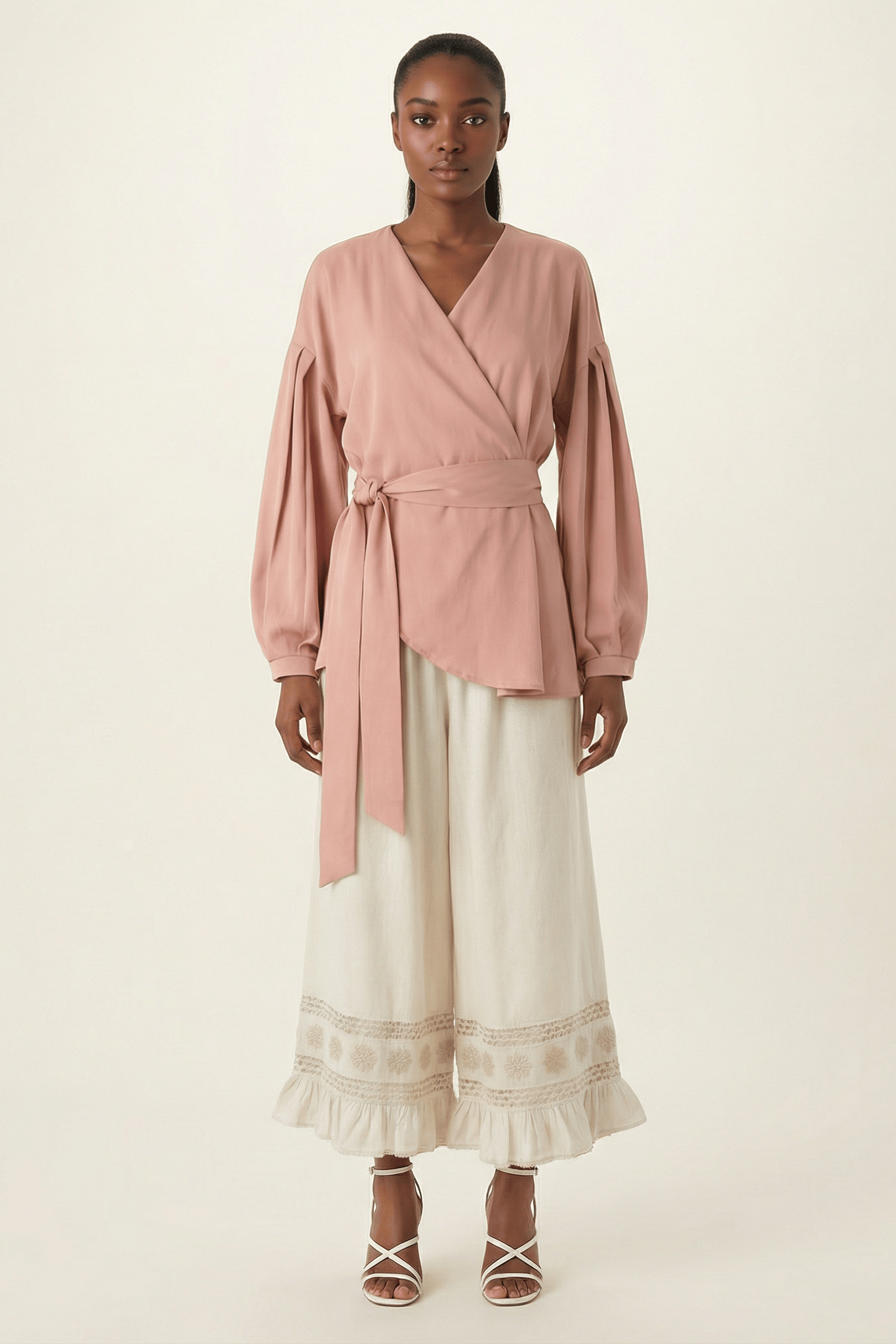 Long sleeve satin wrap top Kabayare