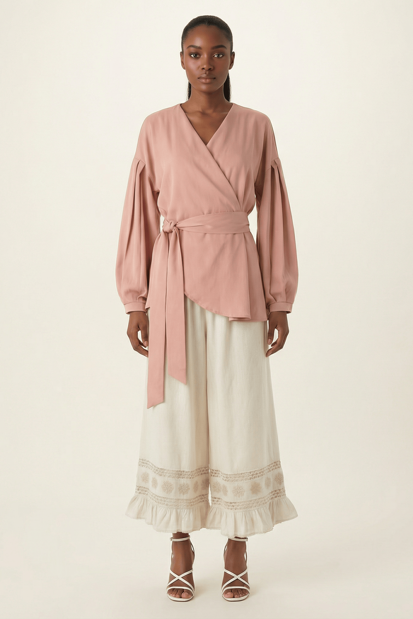 Long sleeve satin wrap top Kabayare