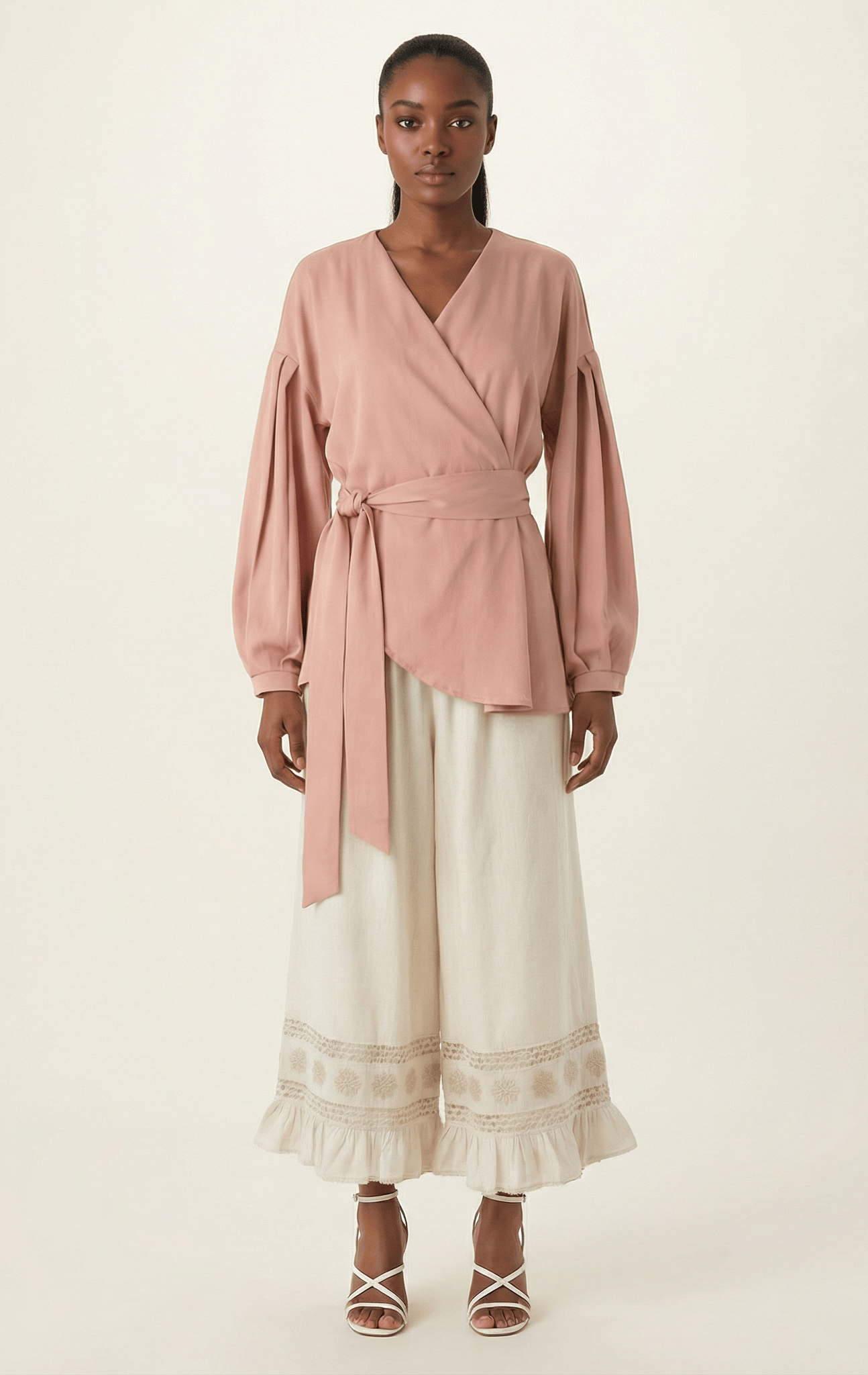 Long sleeve satin wrap top Kabayare