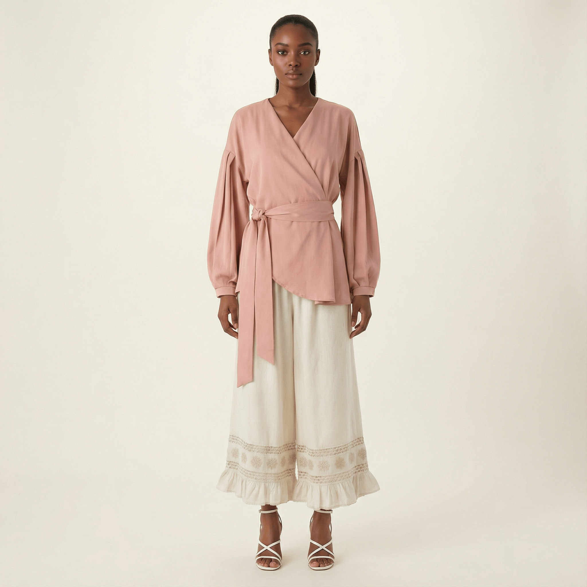 Long sleeve satin wrap top Kabayare