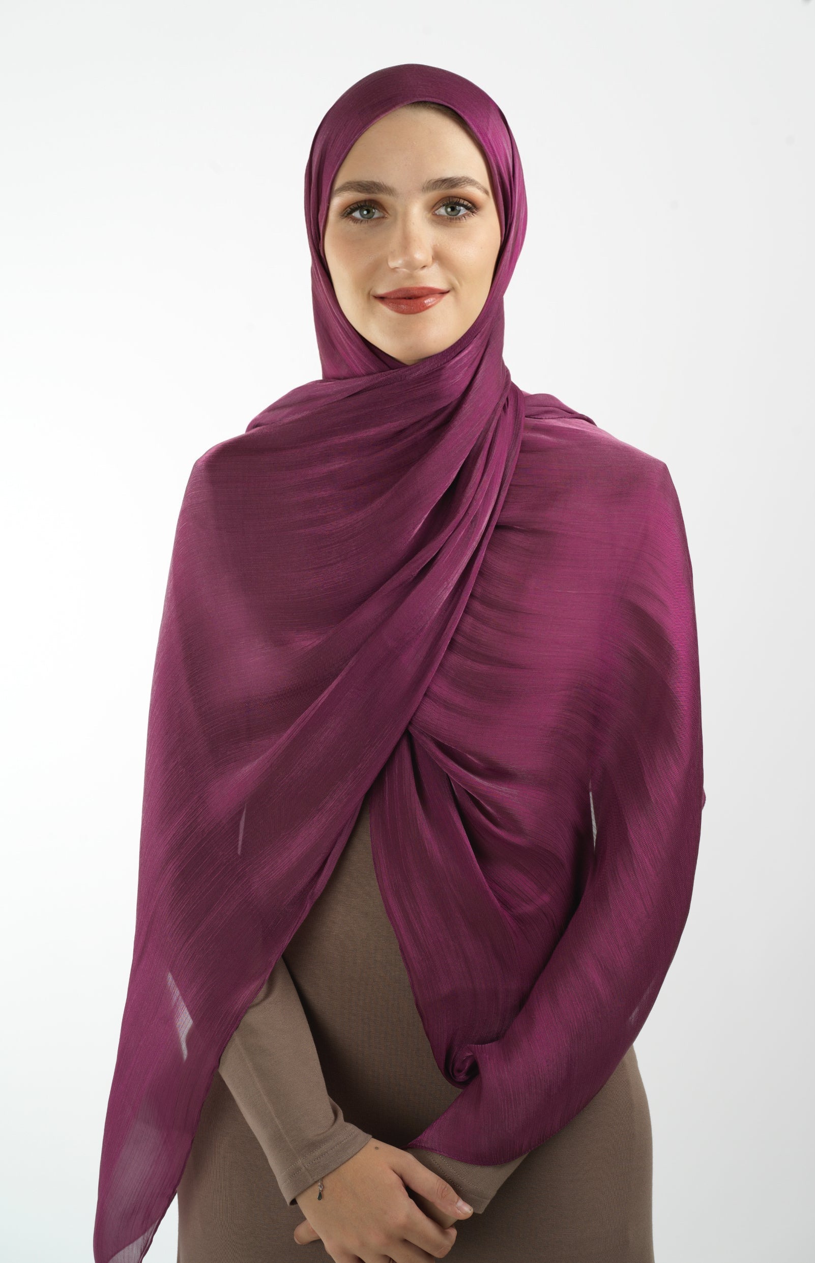 Magenta Shimmering Silk Chiffon hijab Kabayare