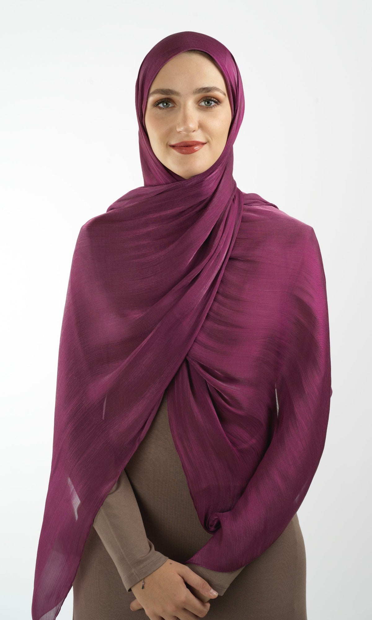 Magenta Shimmering Silk Chiffon hijab Kabayare