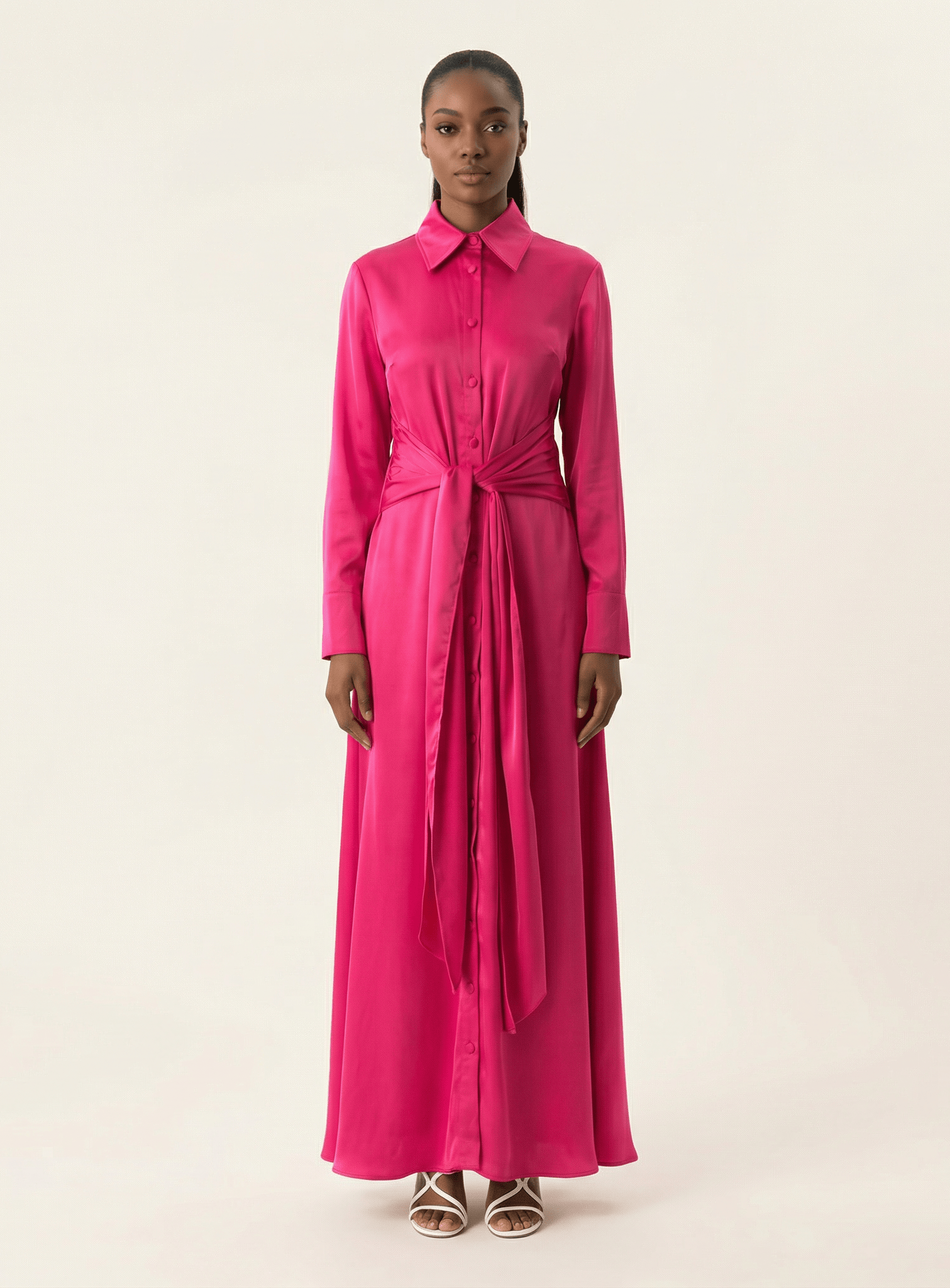 Magenta shirt-dress satin maxi dress Kabayare
