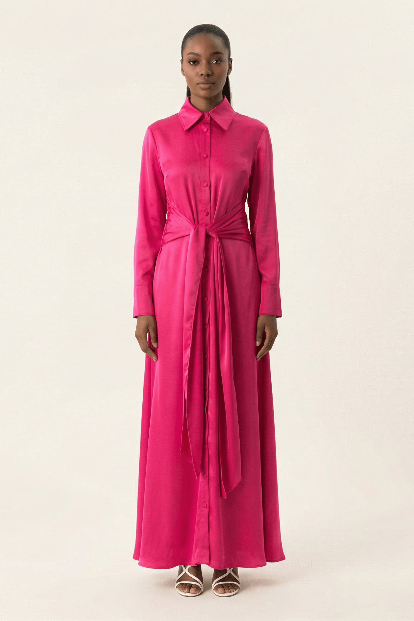 Magenta shirt-dress satin maxi dress Kabayare